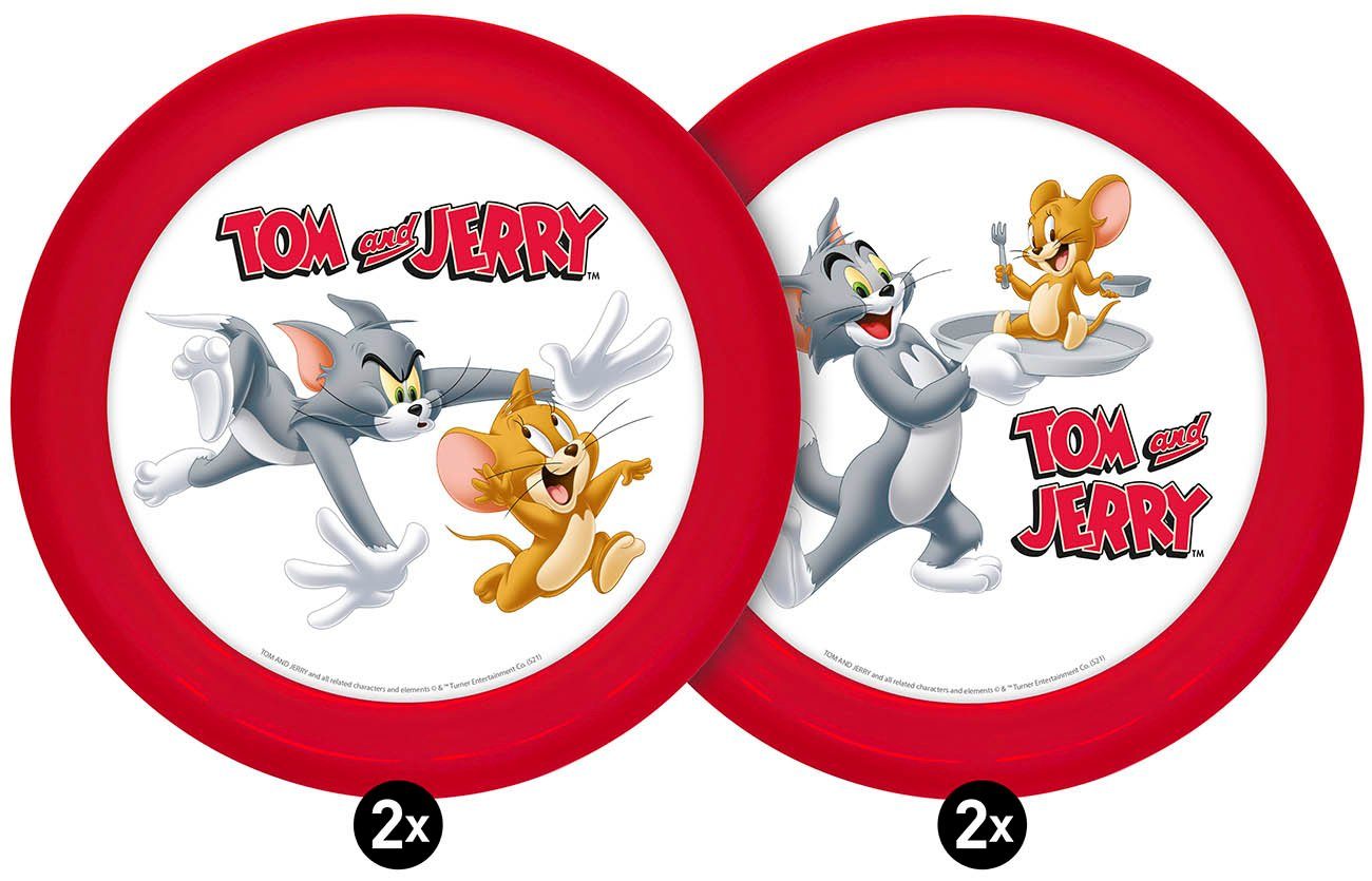 Geda Labels GmbH Frühstücksteller Tom & Jerry 4er Set, (4 St), Rot, 21cm, spülmaschinengeeignet