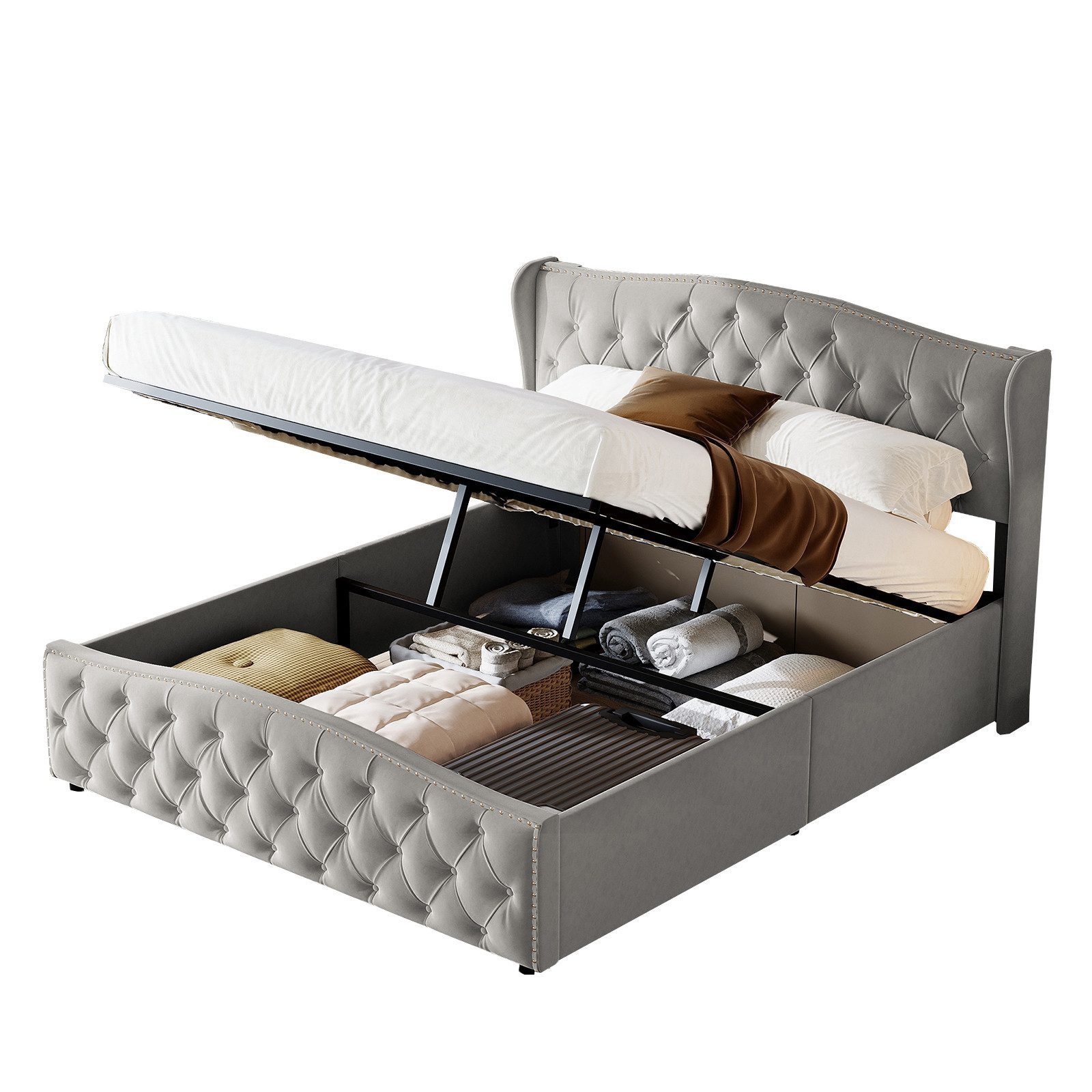 FUROKOY Polsterbett 140x200 Doppelbett mit Kopfteil,Stauraumbett, Jugendbet günstig online kaufen