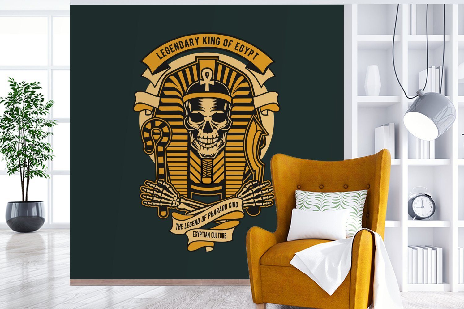 Schlafzimmer, Pharao Ägypten - Tapete oder für Vinyl Wandtapete Wohnzimmer MuchoWow Skelett - Fototapete - Retro, bedruckt, Matt, St), (5