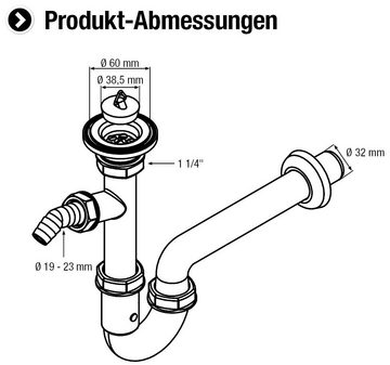 CORNAT Siphon 1 1/4 Zoll x 32 mm - Mit Geräteanschluss & Ablaufventil, Hergestellt aus recycelten Kunststoffen - Made in Germany Qualität