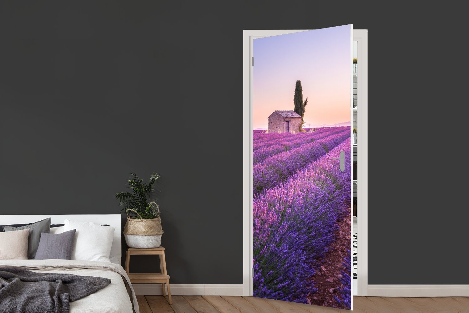MuchoWow Türtapete Lavendel - Sonnenuntergang Lila - 75x205 Blumen, Tür, Fototapete Türaufkleber, Matt, - (1 für bedruckt, cm St)