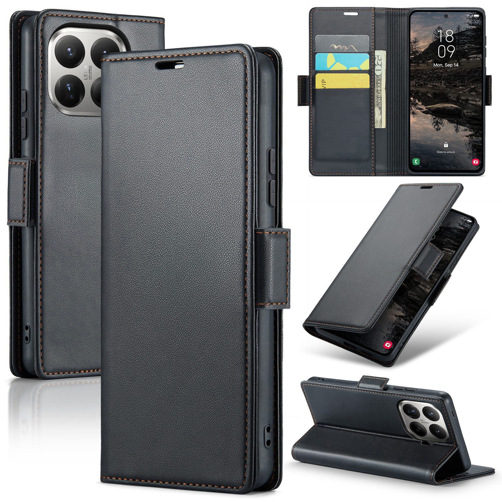 CLM-Tech Handytasche für Xiaomi 17T / Xiaomi 17T Pro PU Leder Klapphülle (schwarz, 1-tlg., Flip Case inklusive Standfunktion und Kartenfächer), Magnetverschluss, RFID-Blockierung