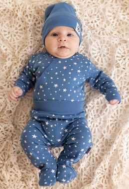 Makoma Schlupfhose Baby Hose mit Fuß Strampelhose für Jungen Sterne Blau Schwarz (2-tlg., 2er-Pack) 100% Baumwolle