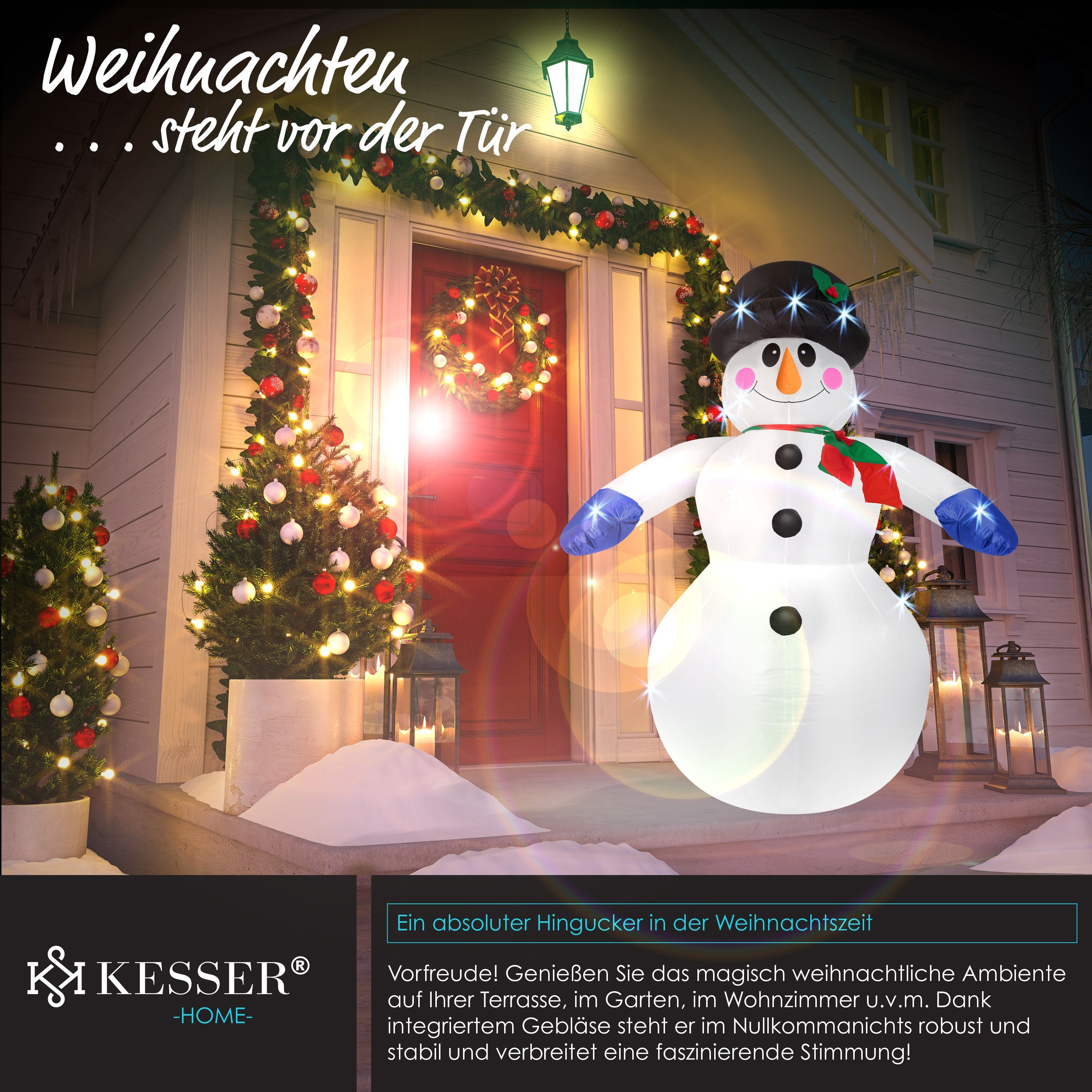 XXL LED-Beleuchtung KESSER Weihnachtsfigur, 240cm Aufblasbarer Befestigung weiß Schneemann