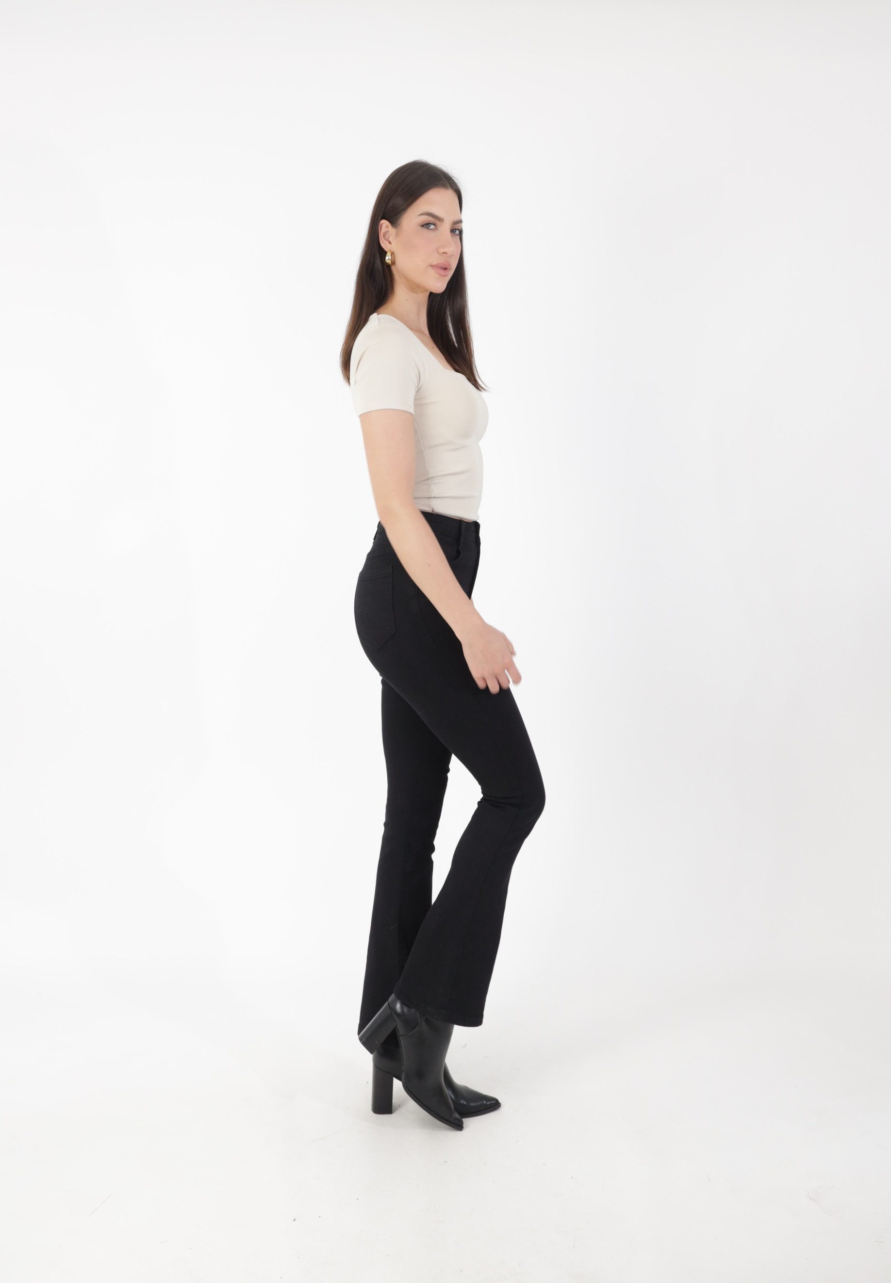 Elara Stoffhose Damen Bootcut Jeans mit Stretchanteil & ausgestelltem Bein