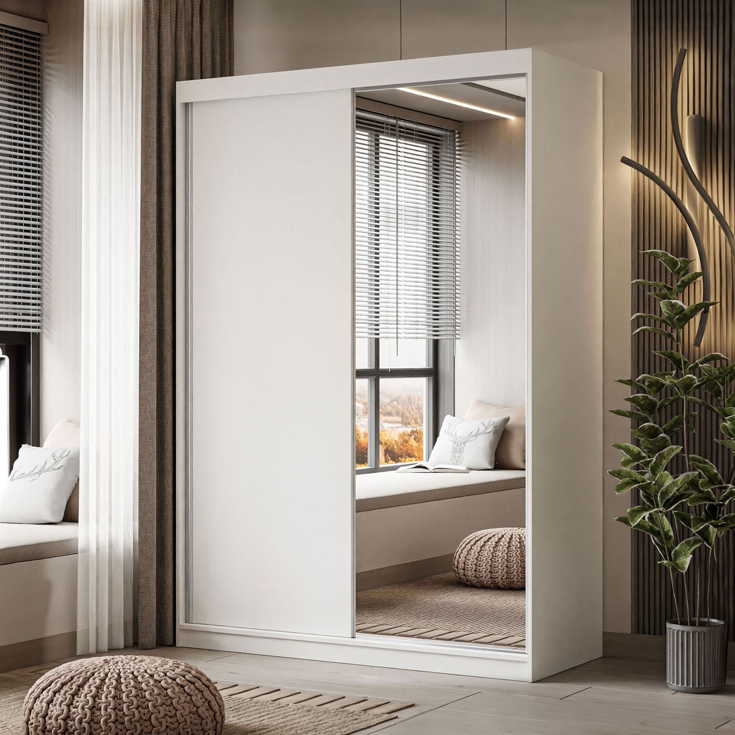 Lookway Kleiderschrank CAMARO II 150 cm mit Spiegel Schiebetürenschrank günstig online kaufen