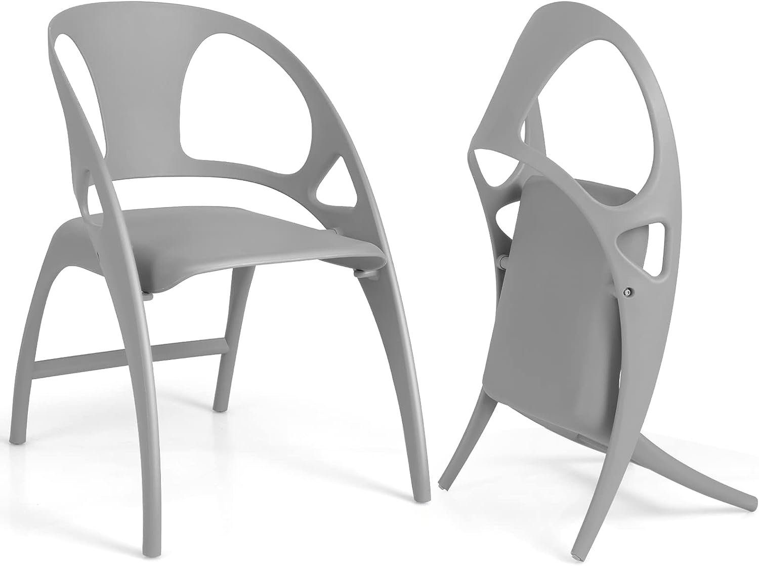 KOMFOTTEU Gartenstuhl Kunststoffstuhl (2er-Set), mit Rückenlehne, 150kg Belastbar grau