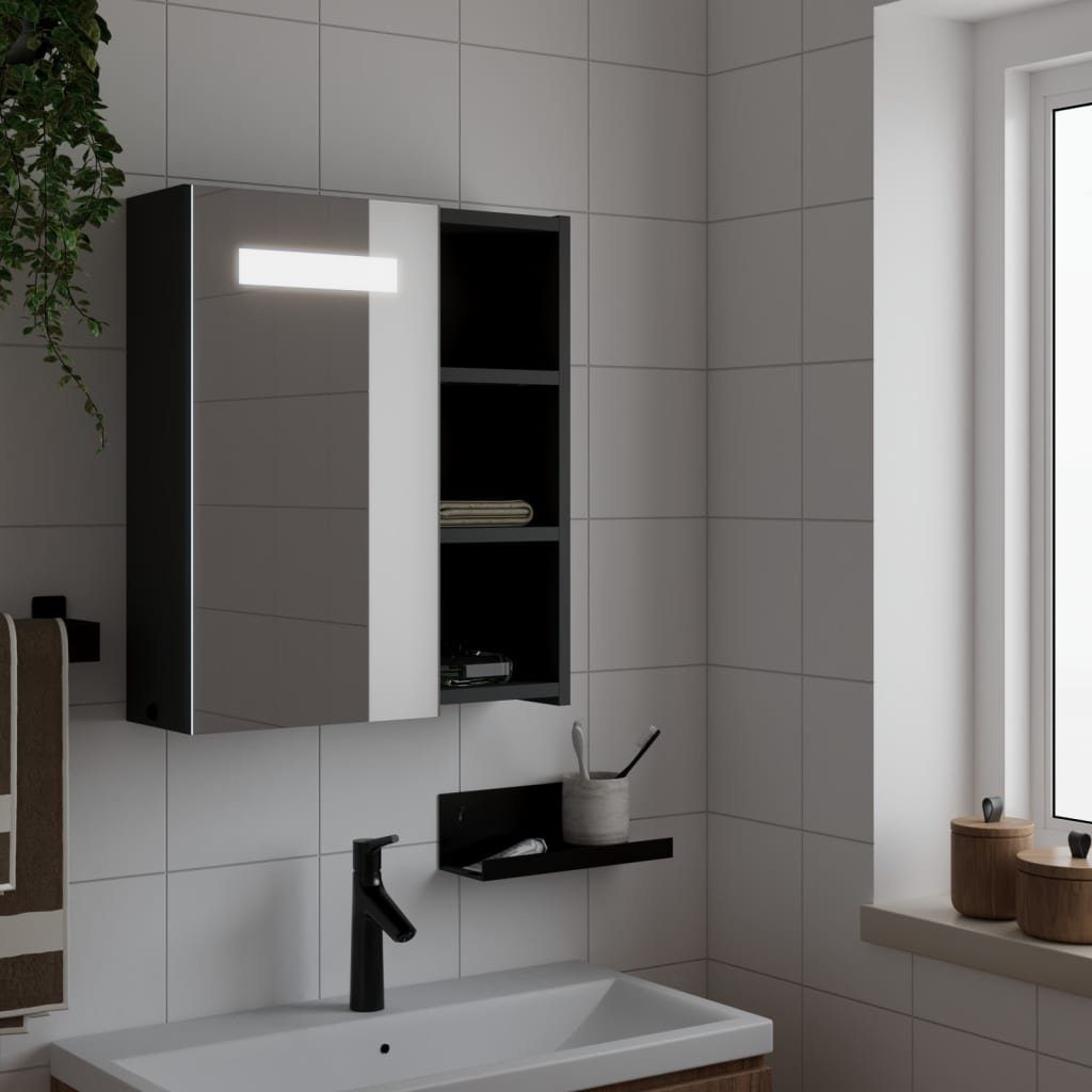 Spiegelschrank mit 45x13x52 (1-St) Badezimmerspiegelschrank Schwarz cm vidaXL LED-Beleuchtung