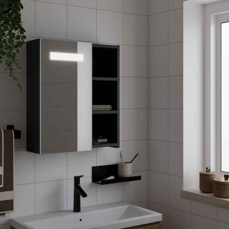 vidaXL Badezimmerspiegelschrank Spiegelschrank mit LED-Beleuchtung Schwarz 45x13x52 cm (1-St)