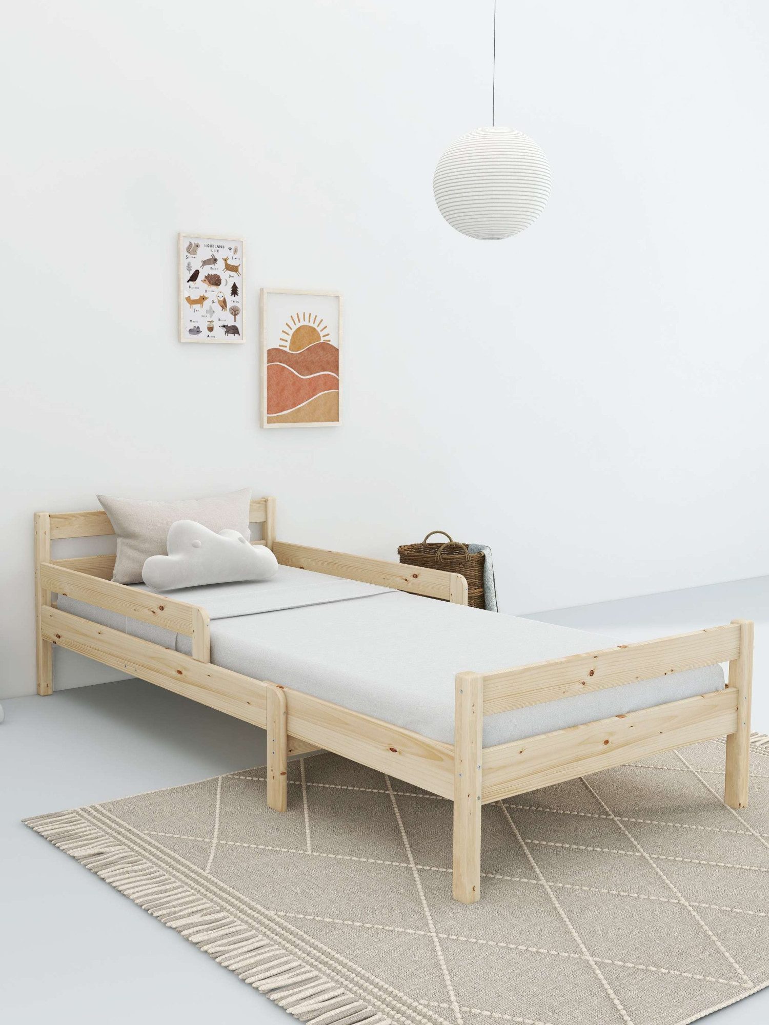 Home affaire Kinderbett Wenke, ausziehbar von 140 bis 200 cm, FSC® (90cm Breite, 140-200cm Liegefläche), massive Kiefer, mit Lattenrost, zeitlose Optik, Rausfallschutz