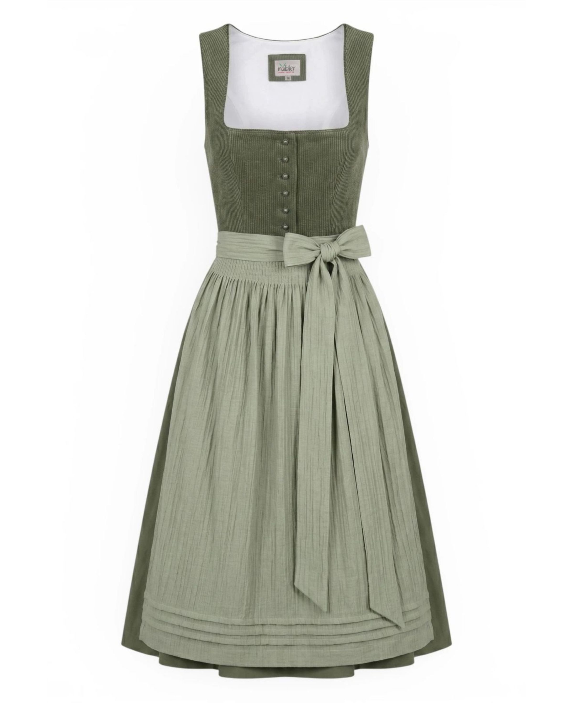 Nübler Trachtenkleid Mididirndl Kira in Oliv - Rocklänge 65 cm