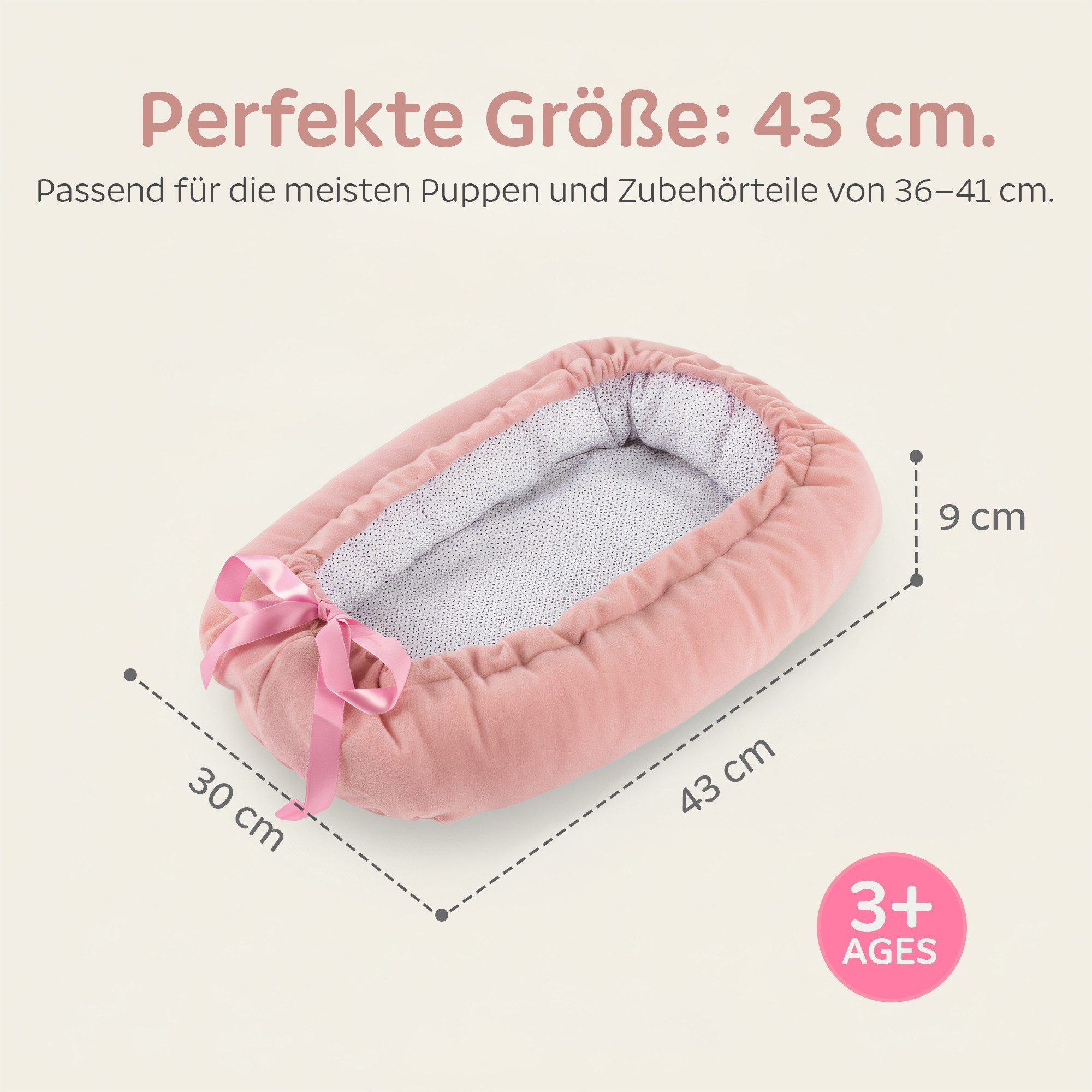 Kinderplay Dolls & Strollers Puppenbett Puppen-Kokon 43 cm – weich & wendbar – Rosa Punkte – ab 3 Jahren