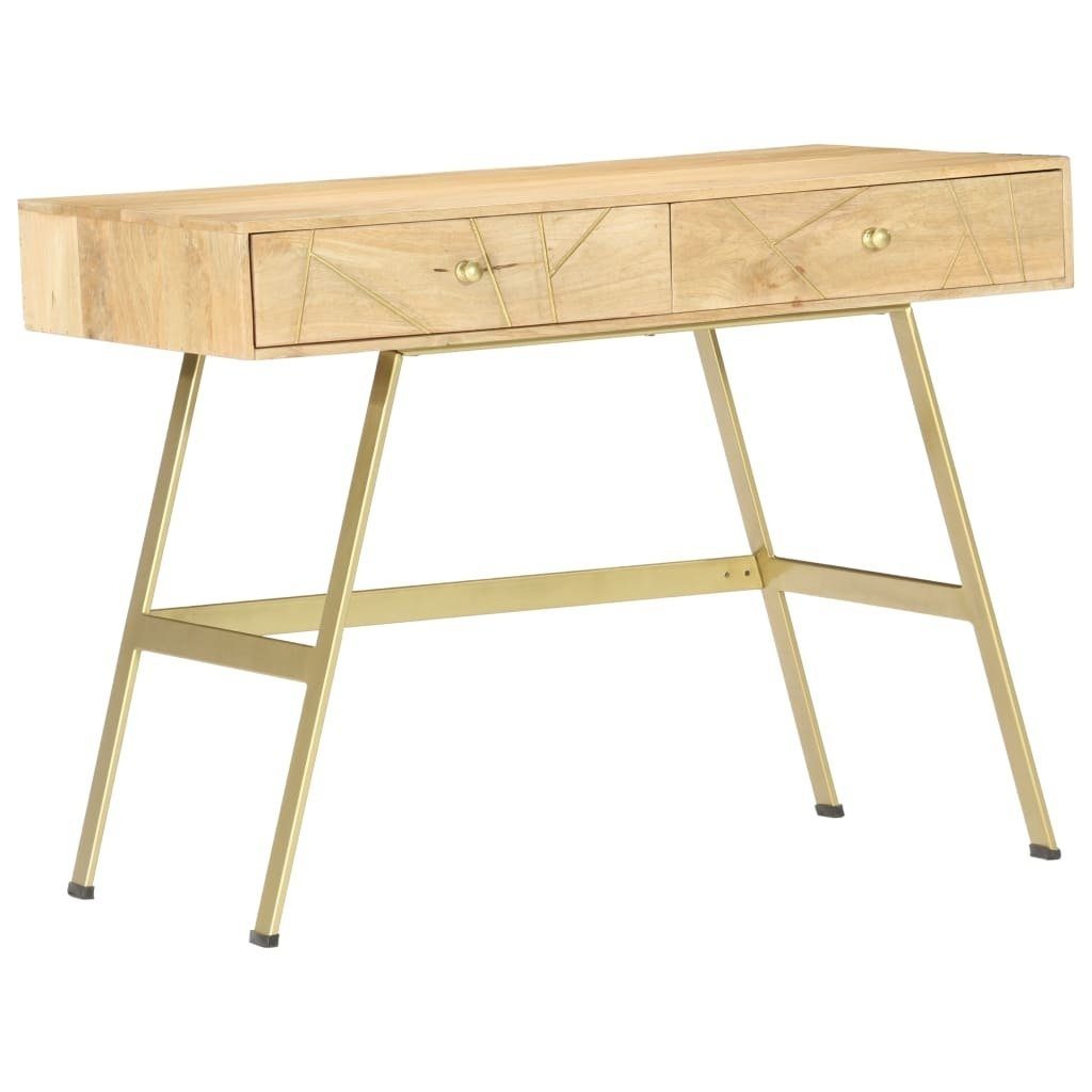 möbelando Schreibtisch in (LxBxH) und cm Helles 100x55x75 Stahl 3000918, Holz Schubladen. mit 2 Messingfarben aus Abmessungen Mango-Massivholz