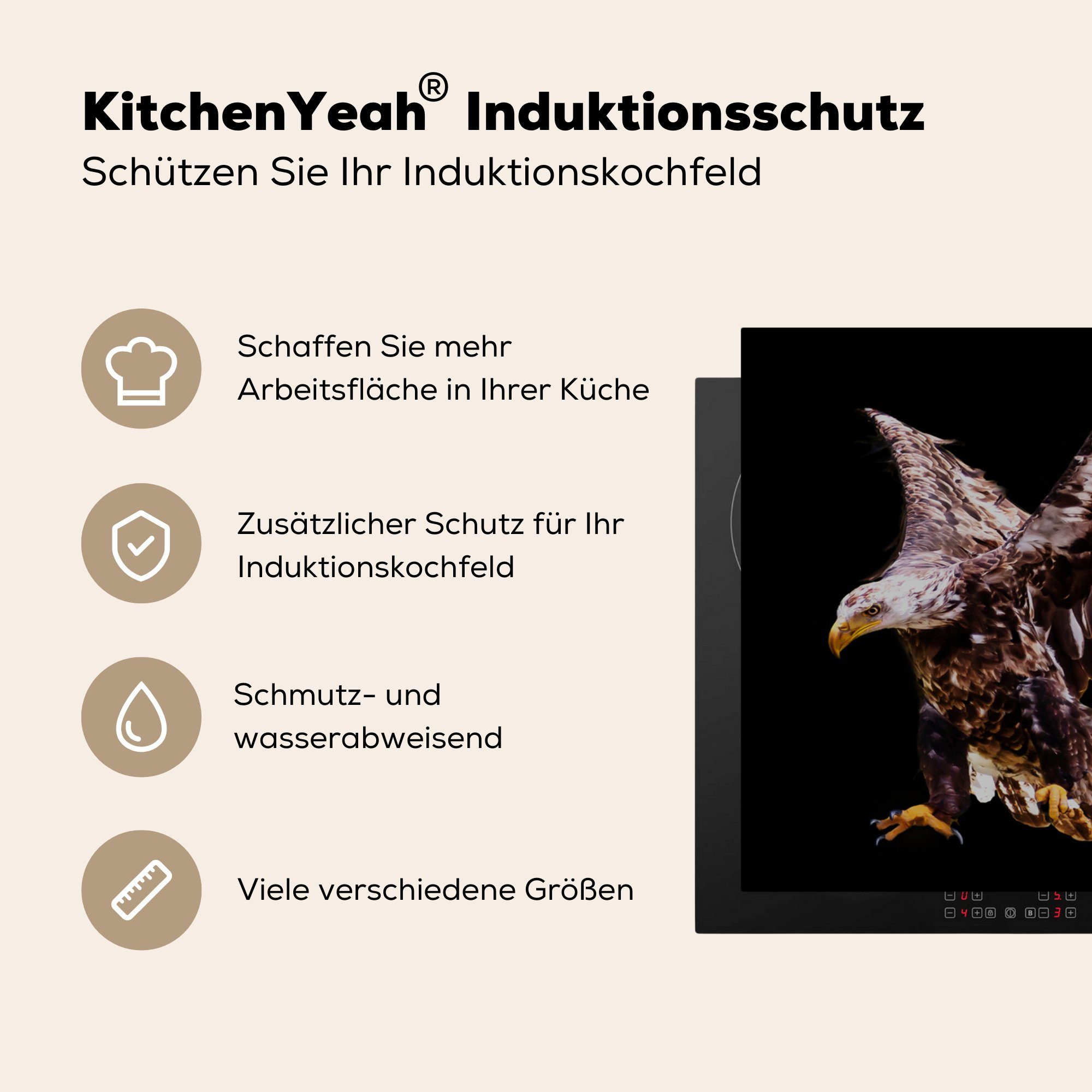 - Induktionskochfeld Adler küche, die Ceranfeldabdeckung für tlg), MuchoWow 81x52 (1 Vogel Herdblende-/Abdeckplatte cm, Schwarz, - Schutz Vinyl,