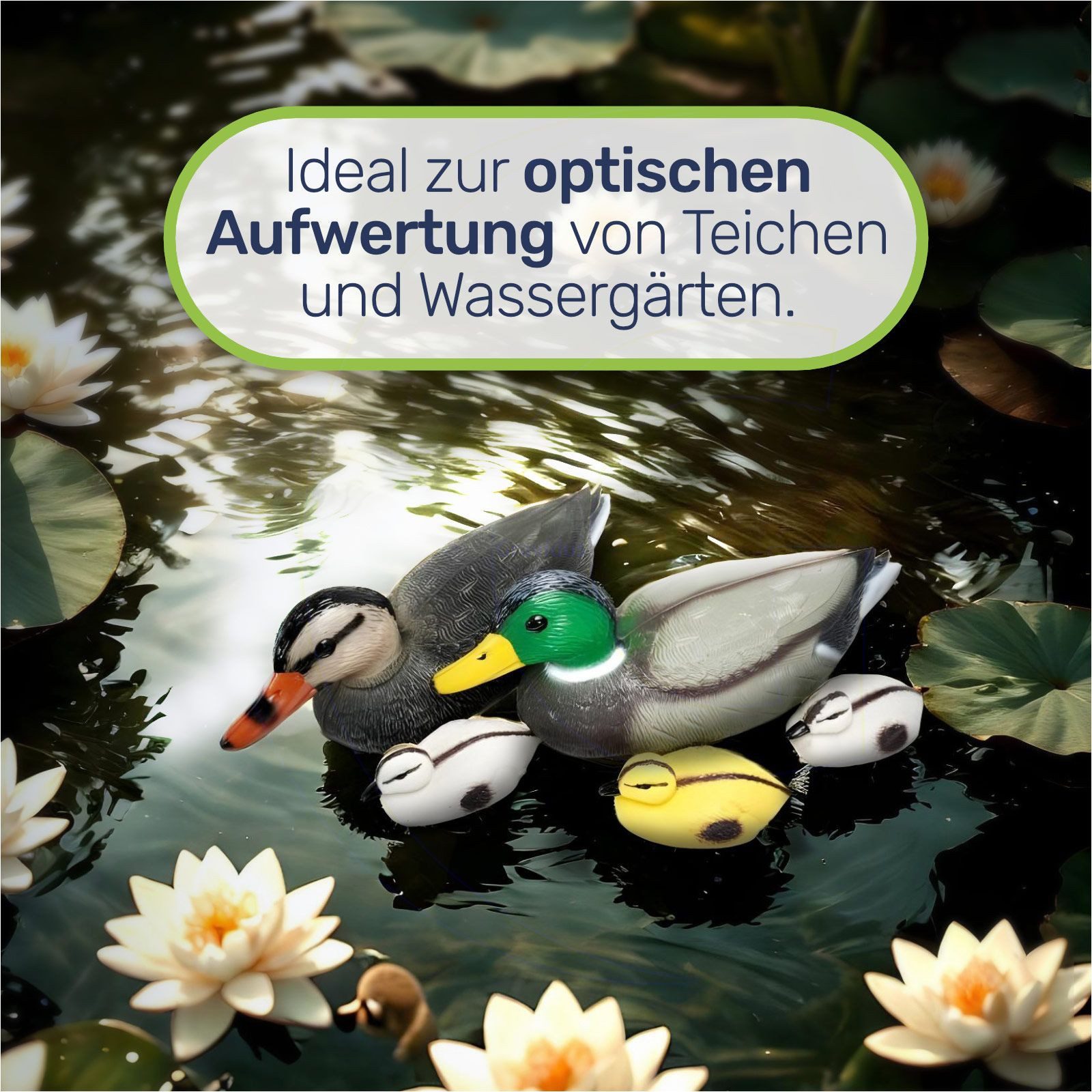 Gravidus Teichfigur Schwimmenten-Set aus Kunststoff 5-teilig Realistische Teichdeko