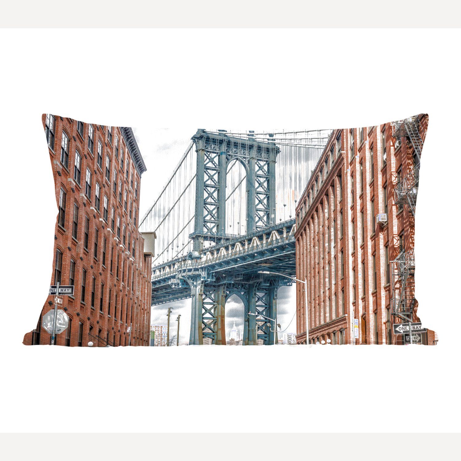 MuchoWow Dekokissen New York - Manhattan - Brücke - Dumbo, Wohzimmer Dekoration, Zierkissen, Dekokissen mit Füllung, Schlafzimmer