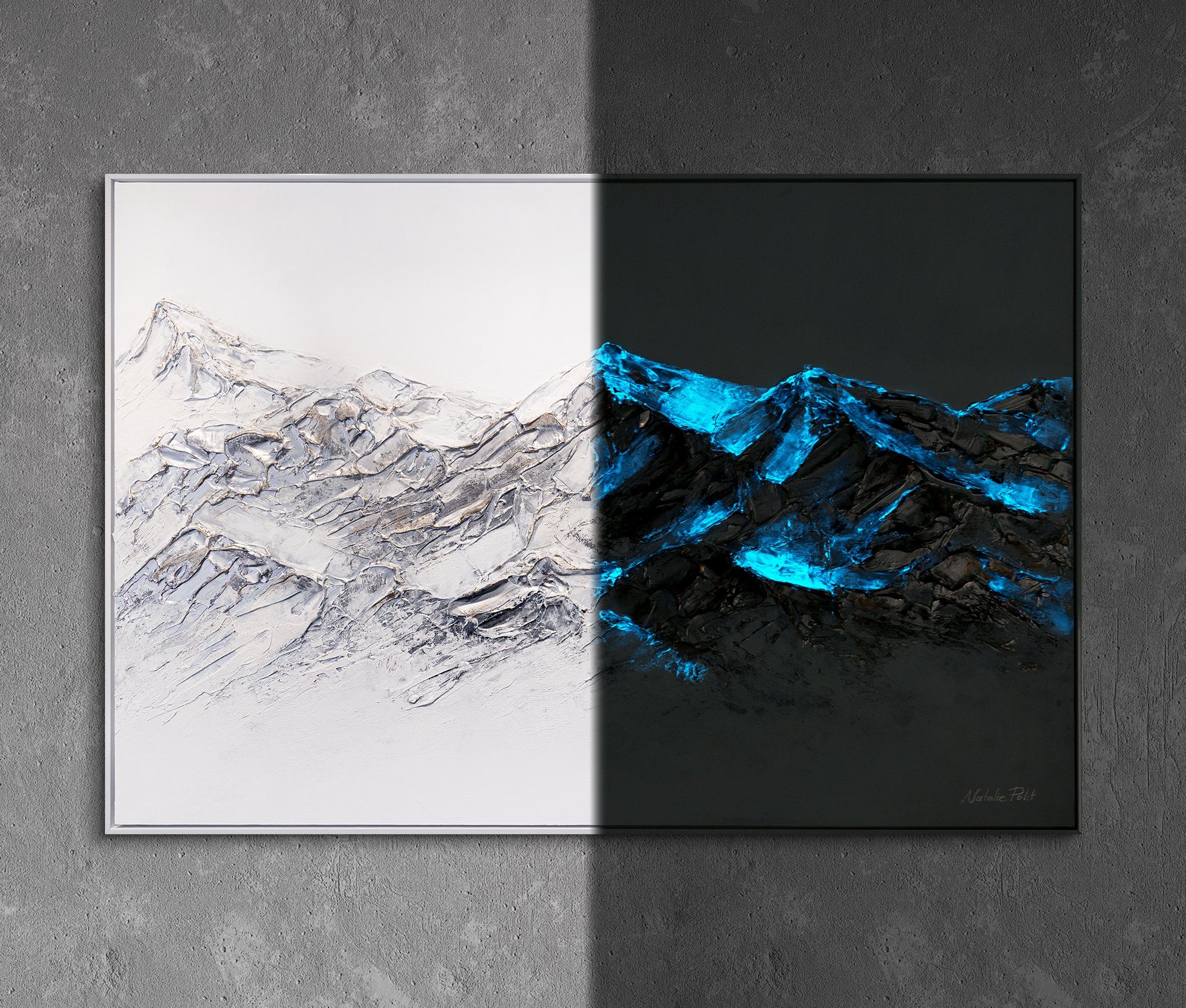 YS-Art Gemälde Himmlische Schönheit, Berge Mit Rahmen in Weiß