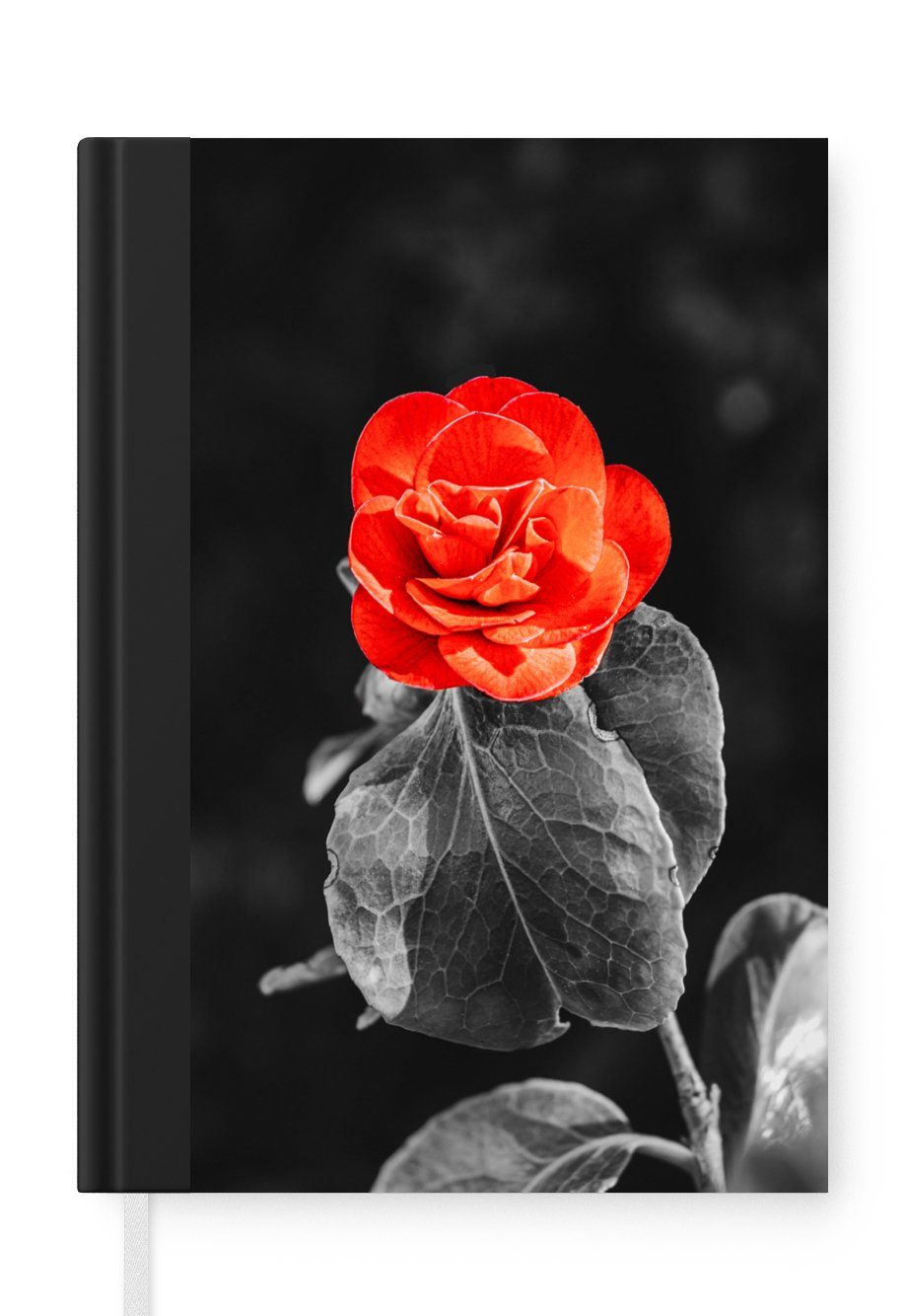 MuchoWow Notizbuch Blumen - Schwarz - Weiß - Rose - Rot, Journal, Merkzettel, Tagebuch, Notizheft, A5, 98 Seiten, Haushaltsbuch | Notizbücher
