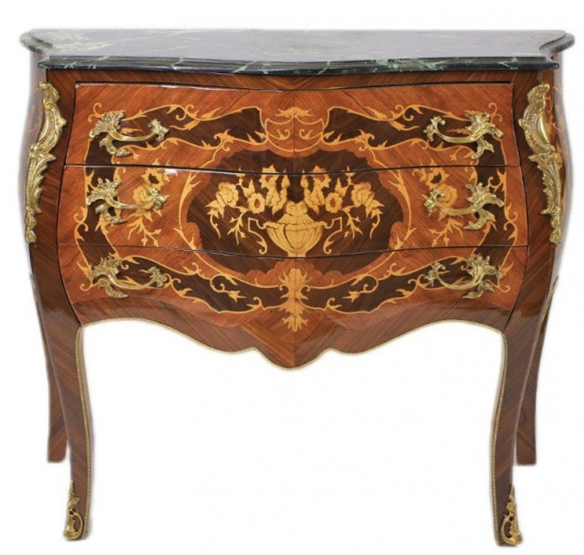 Casa Padrino Kommode Casa Padrino Barock Kommode Braun mit grüner Marmorplatte 3 Schubladen - Empire Kommode