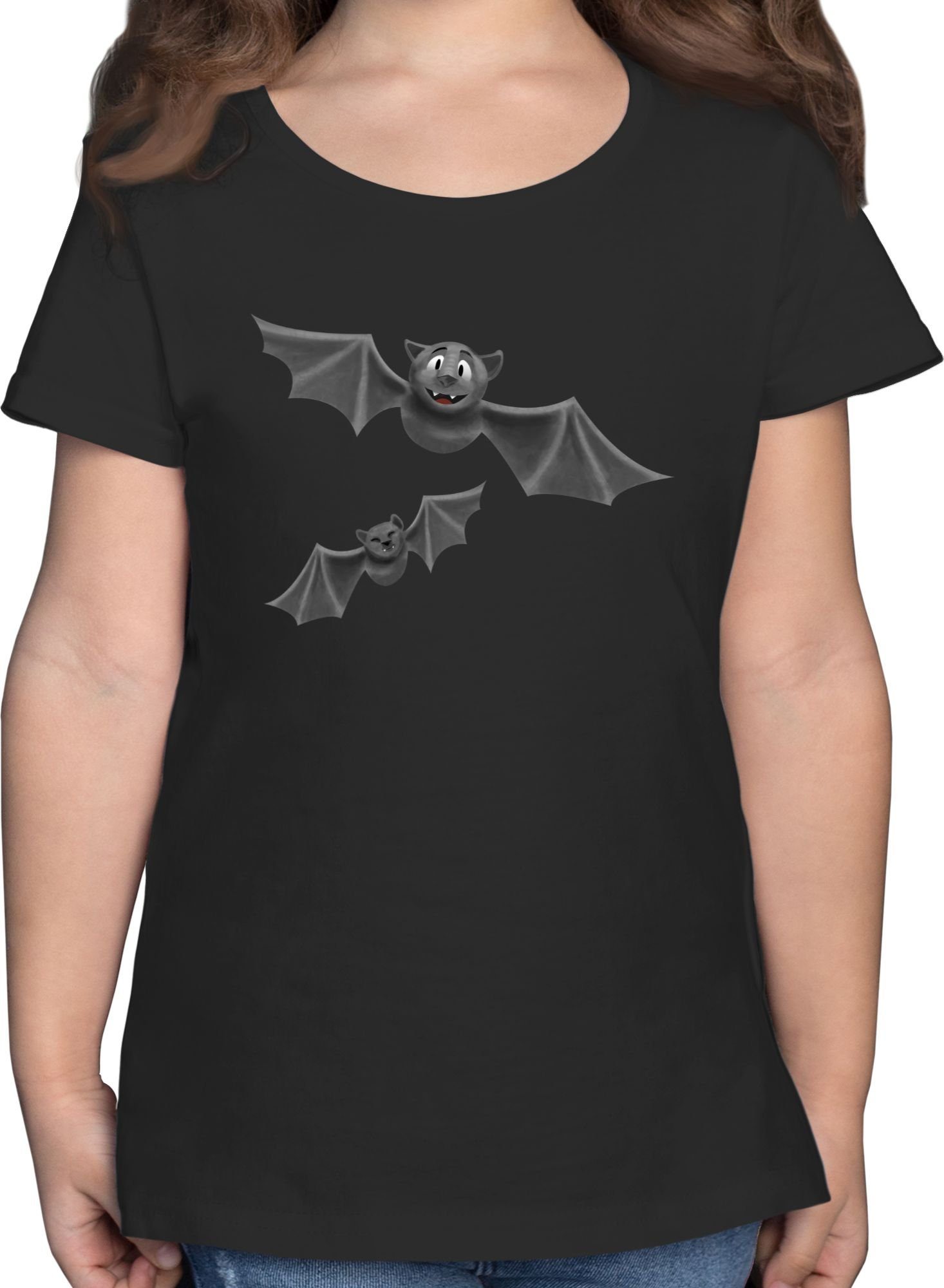 Shirtracer T-Shirt Fledermäuse Kostüme Schwarz Flattermaus Kinder Halloween 1 Feldermaus für