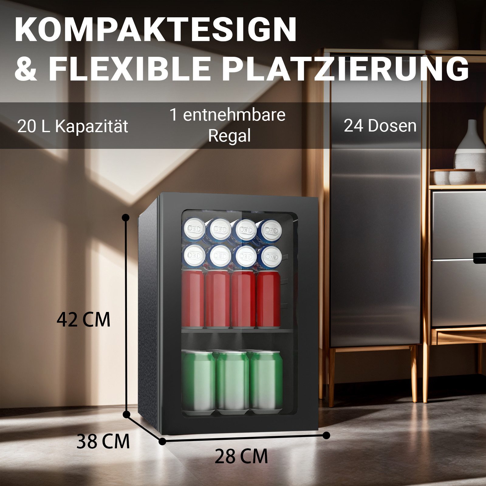 DollarDash Getränkekühlschrank JC-18-F, 42 cm hoch, 28 cm breit, Leiser 36dB Mini-Kühlschrank für Home Bar, Party & Büro – Bild 2 von 5