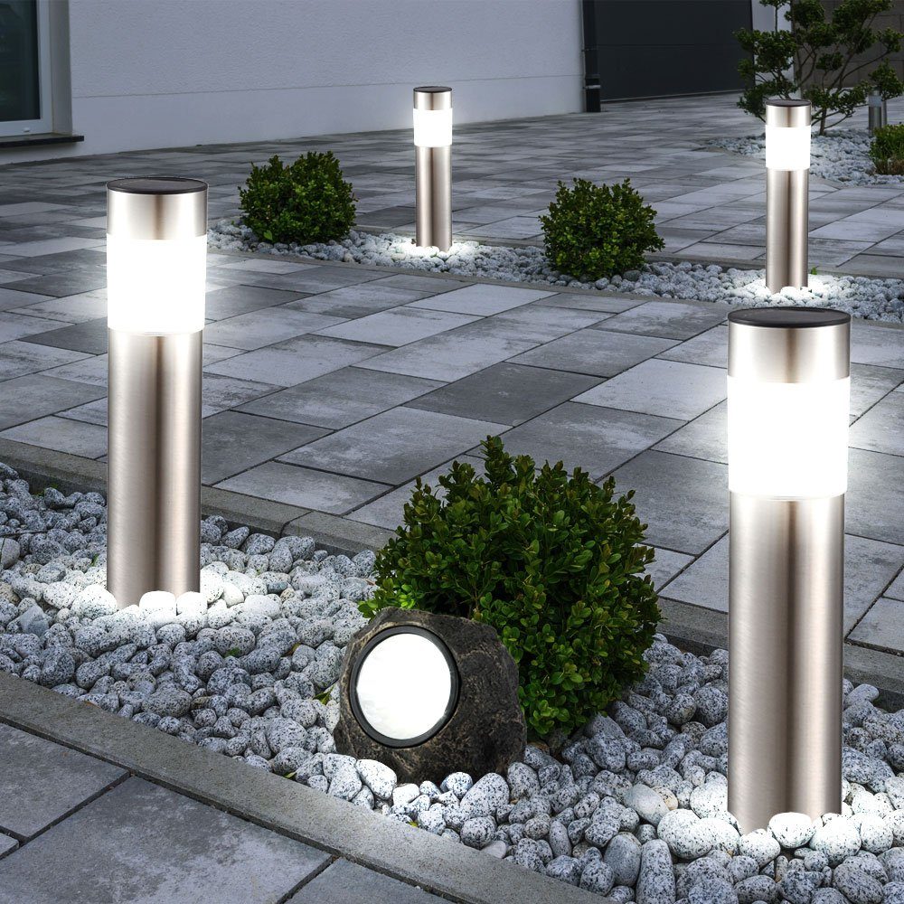 etc-shop Gartenleuchte, LED-Leuchtmittel fest verbaut, 5er Set Solar Steck  Lampe Garten Steh Leuchten Stein Spot