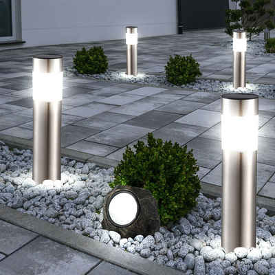 etc-shop Gartenleuchte, LED-Leuchtmittel fest verbaut, 5er Set Solar Steck Lampe Garten Steh Leuchten Stein Spot