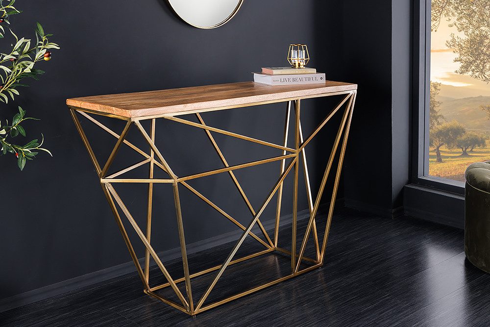 riess-ambiente Konsolentisch DIAMOND 120cm natur/messing-Mangoholz, Metallgestell, Ablage, handmade (Einzelartikel, 1-St), Flurtisch mit Massivholz-Platte- ideal f. Eingangsbereich & Wohnzimmer
