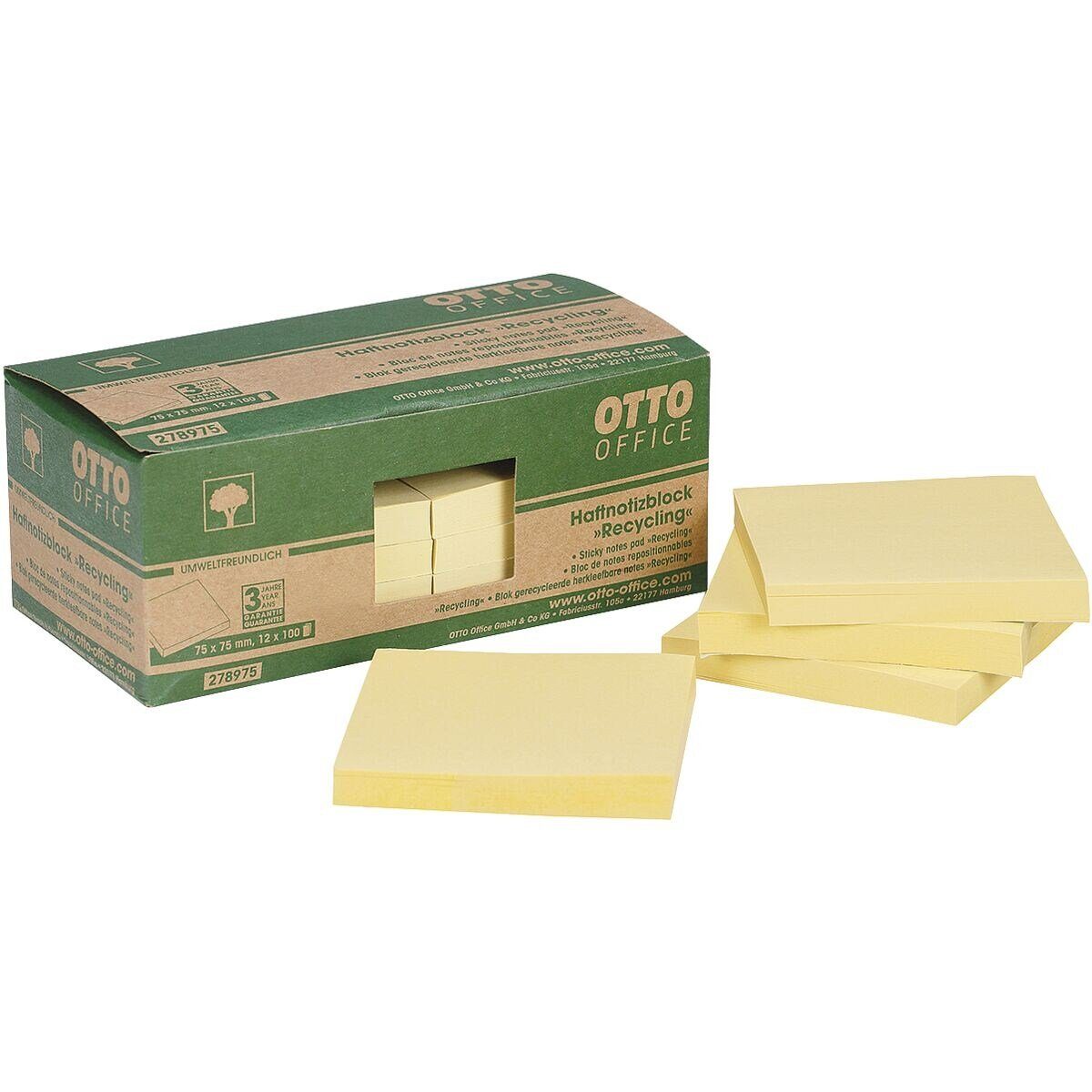 Otto Office Nature Haftnotizblock Recycling Notes, 7,5x7,5 cm, in praktischer Vorratsbox