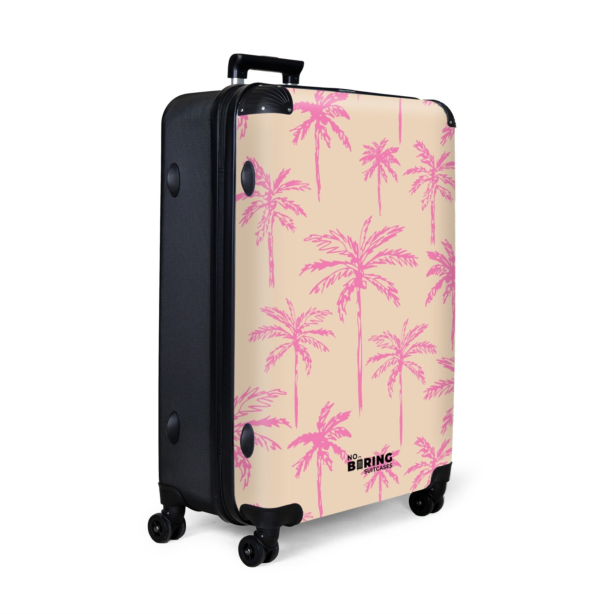 NoBoringSuitcases.com© Hartschalen-Trolley Beige mit rosa Palmen günstig online kaufen