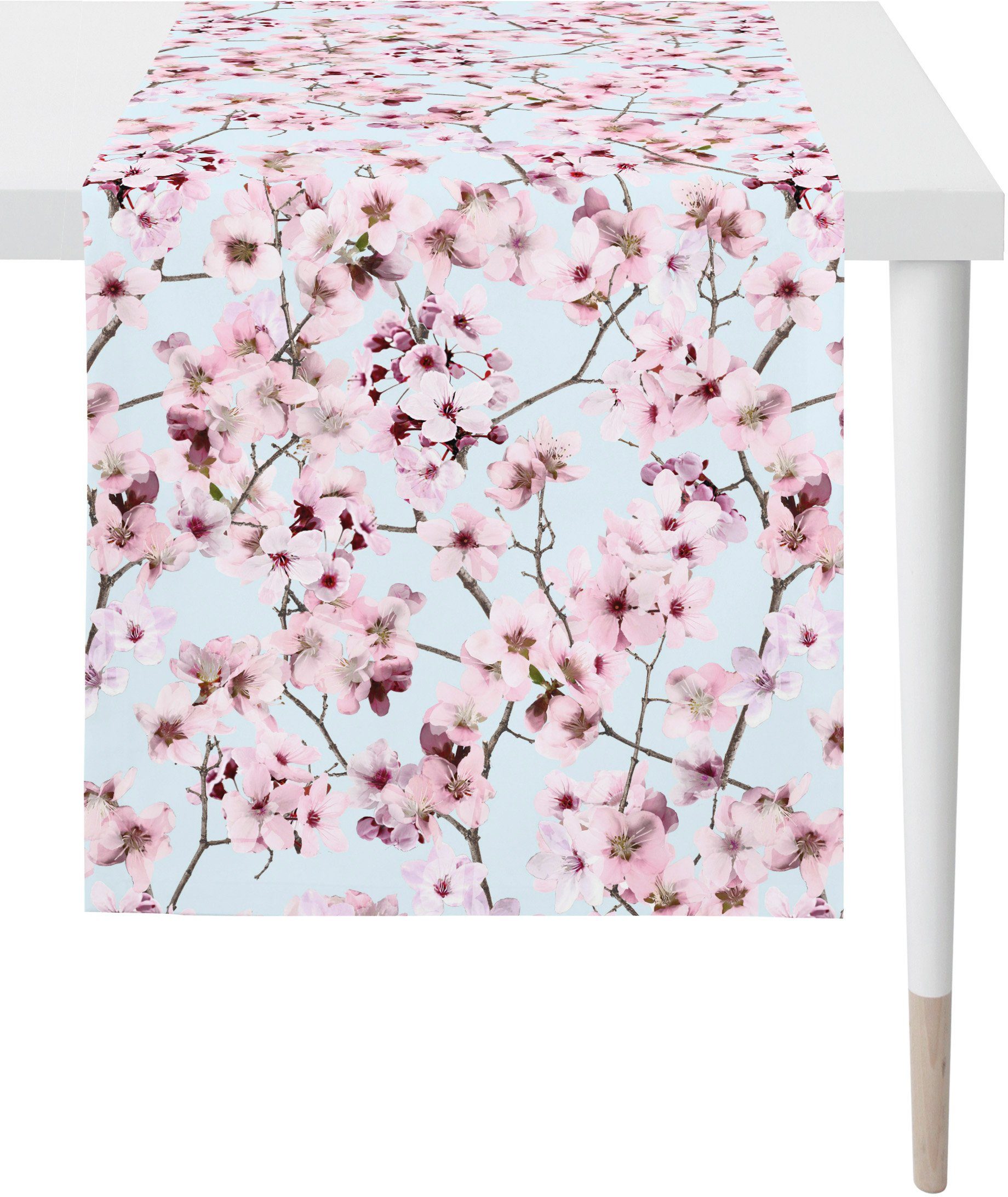 APELT Digitaldruck Frühjahrsdeko, Tischläufer (1-tlg), 6450 SPRINGTIME, Frühling rosa/hellblau/natur