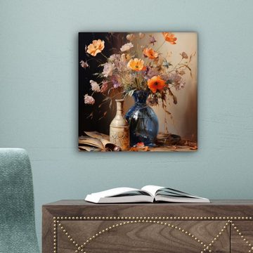 OneMillionCanvasses® Leinwandbild Blumenstrauß - Blumen - Ölfarbe - Stillleben - Pastell, (1 St), Leinwand Bilder für Wohnzimmer Schlafzimmer, 20x20 cm