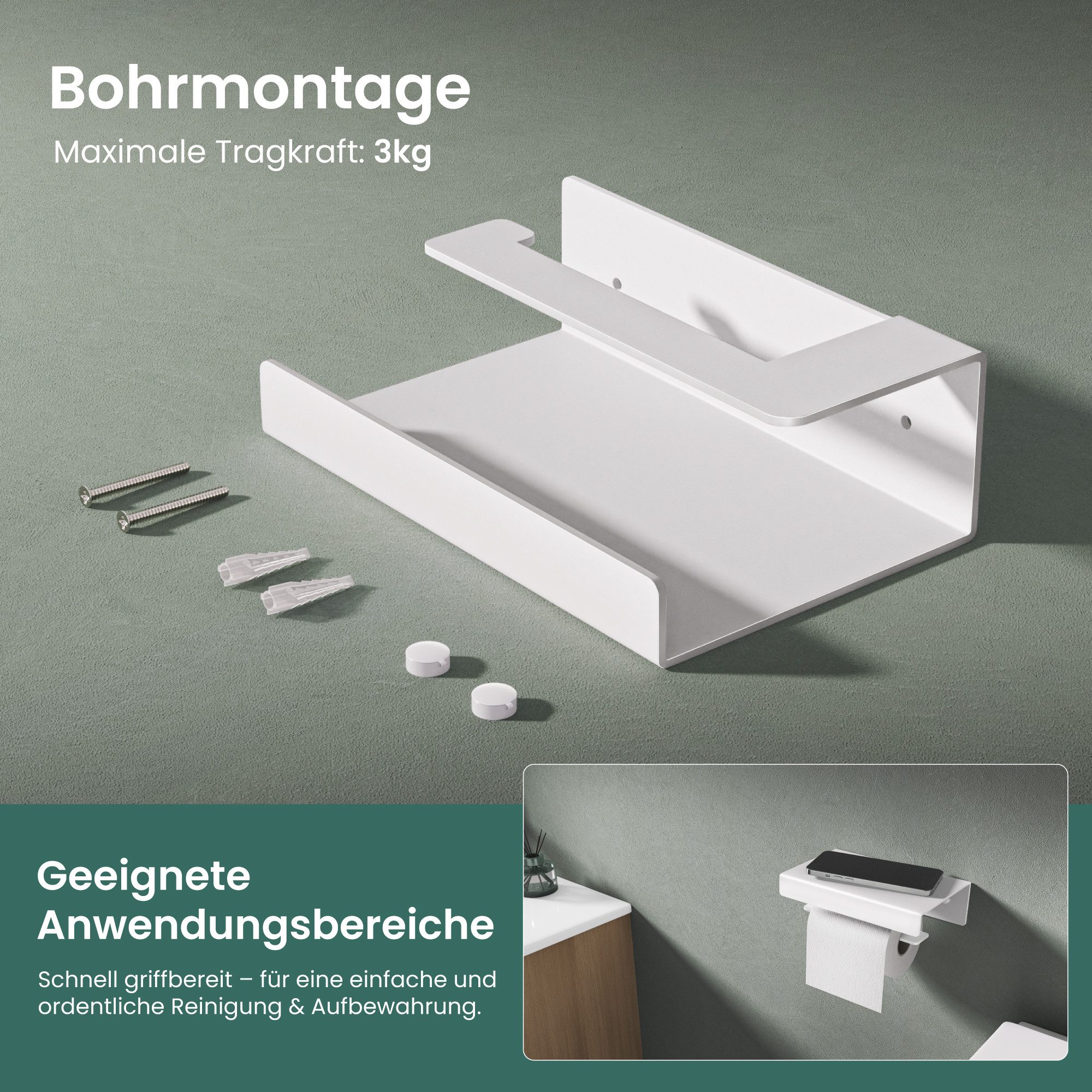 Mai & Mai Toilettenpapierhalter WC-Papierhalter mit Ablage aus Aluminium L-Form Lino-05, Anti-Fingerabdruck Einzigatige L-förmige Materialstruktur – Bild 5 von 5