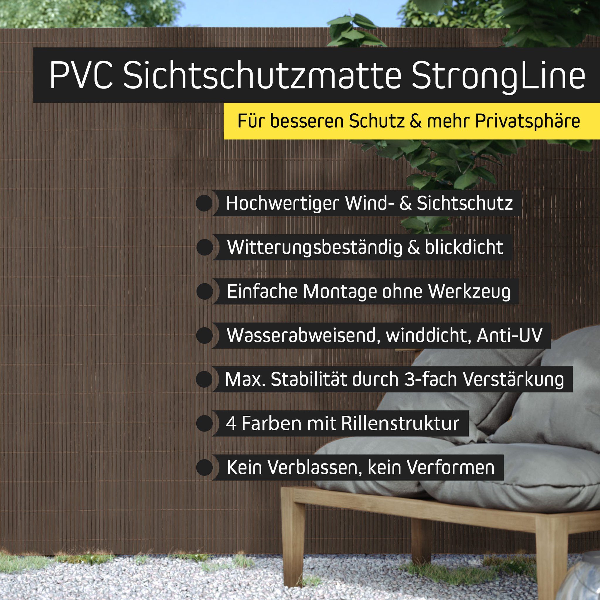 paramondo Sichtschutzzaunmatten PVC Sichtschutzmatte StrongLine, 60 x 300 cm, braun, (1-St), langlebig, witterungsbeständig, pflegeleicht