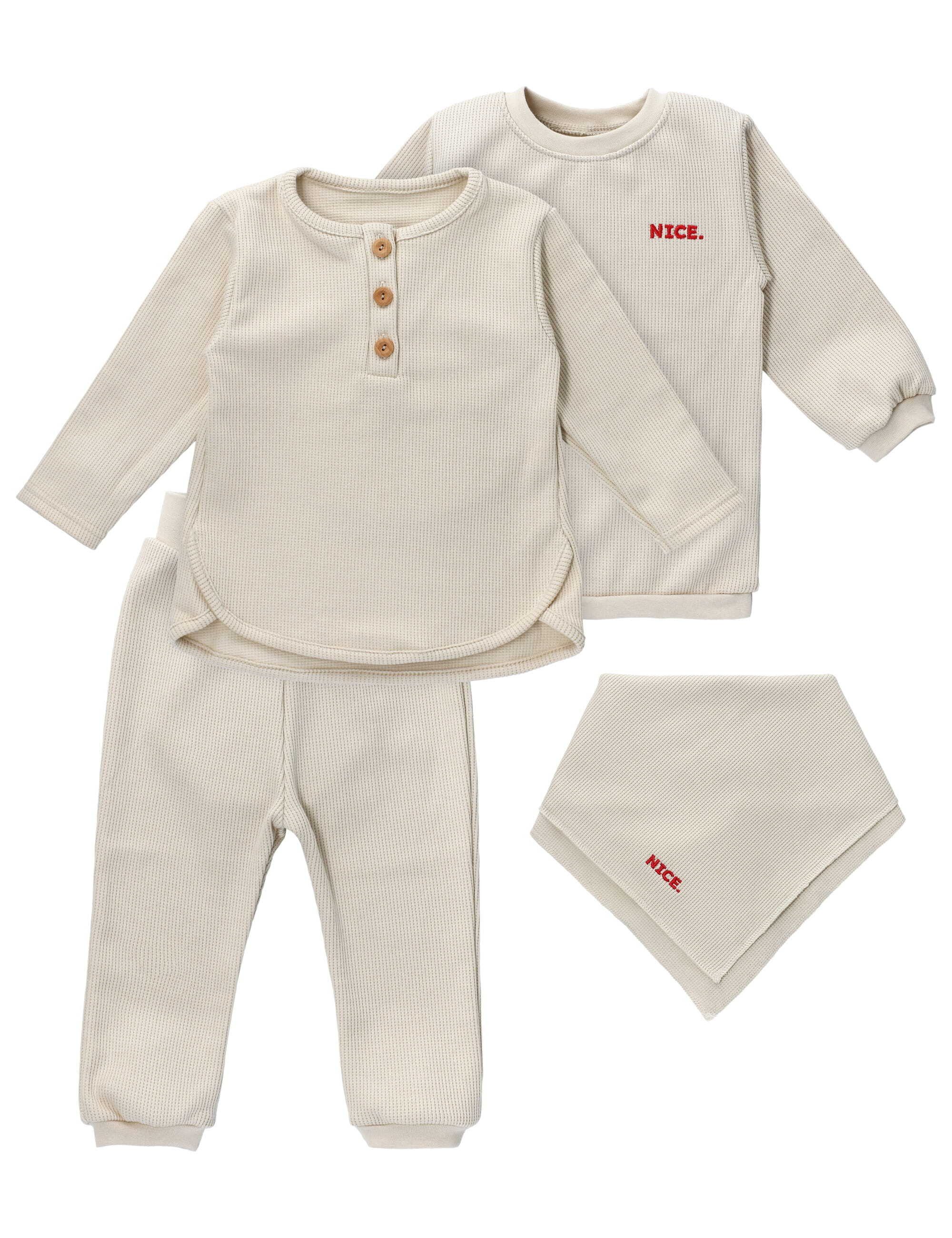 MaBu Kids Langarmshirt & Hose Set (1-tlg., 4 Teile) Beige