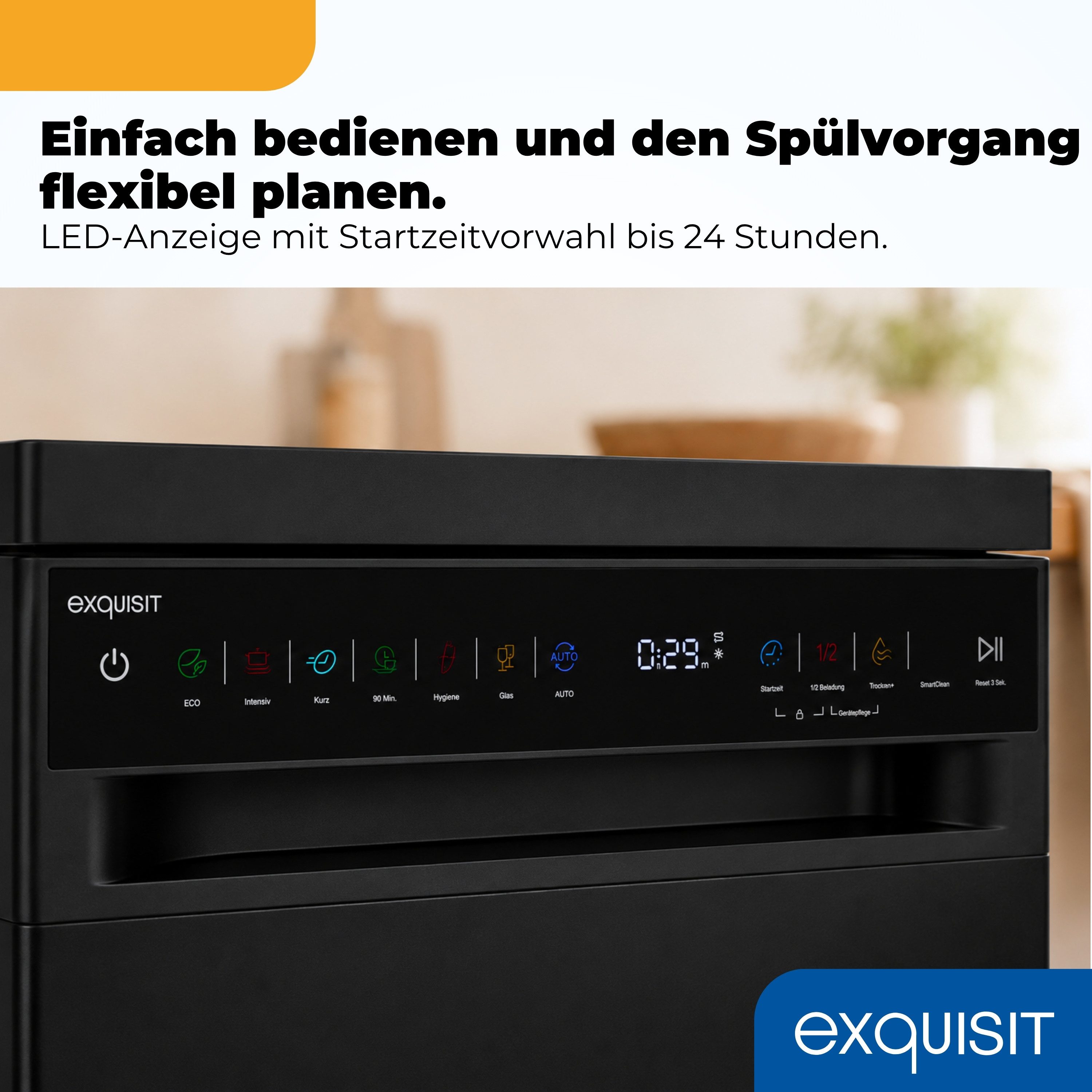 EXQUISE Standgeschirrspüler GSP59311-450C, 9,8 l, 11 Maßgedecke, LED, 2100 W, 84,9 x 44,8 x 59,0 cm, 118,2 cm – Bild 4 von 5