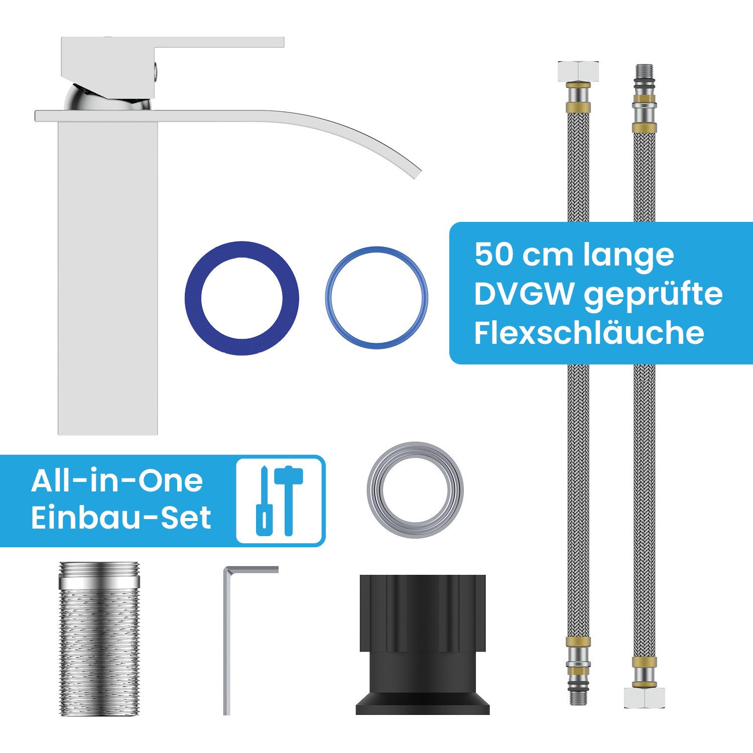 Bächlein Badarmatur Elegante Badarmatur Tamina (Chrom) hochwertige Designarmatur mit Wasserfalloptik – Bild 5 von 5