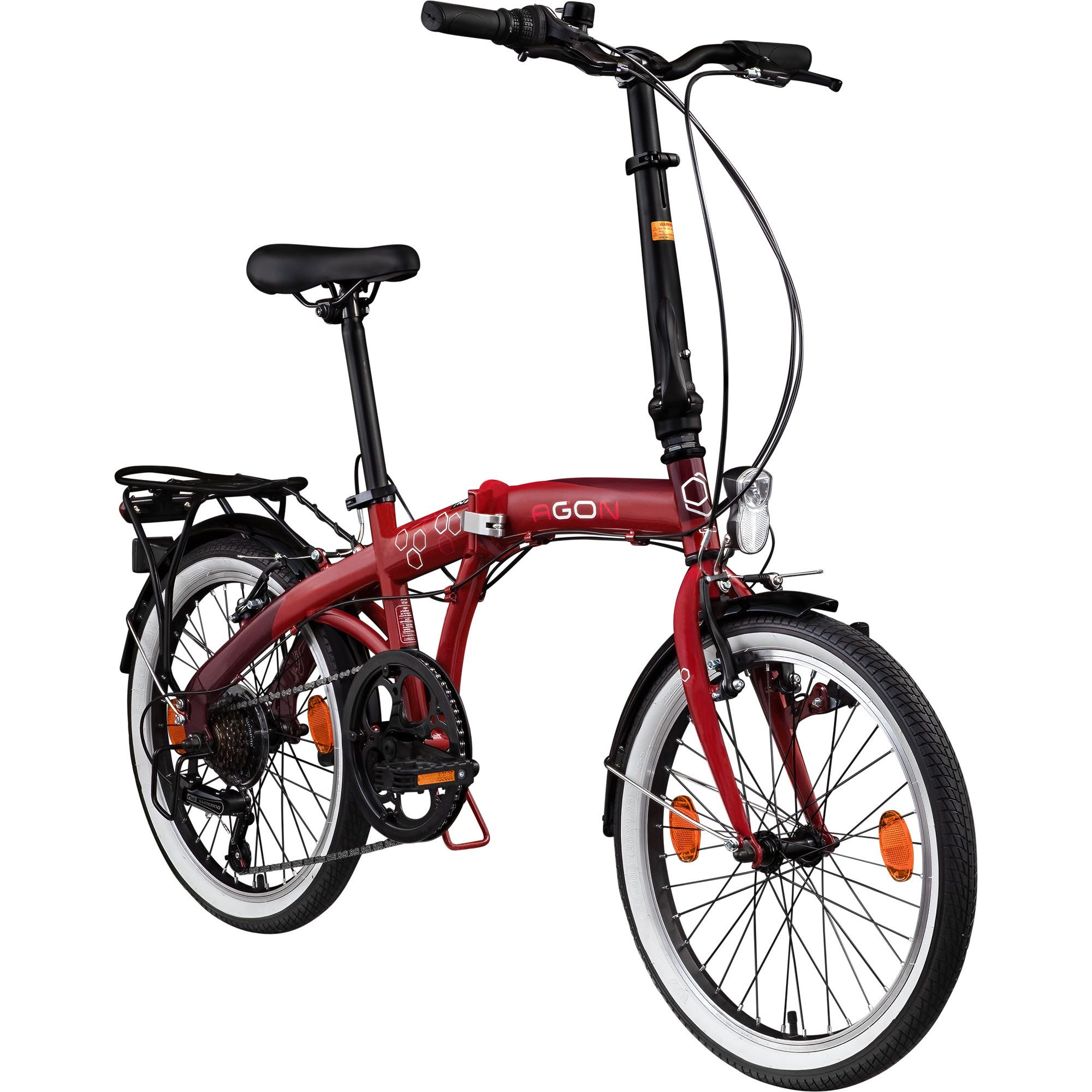 agon® Faltrad Parklane, 6 Gang Shimano Tourney SIS Schaltwerk, Kettenschaltung, 20 Zoll Klapprad 150 - 185 cm mit StVZO Licht Faltrad City Urban Bike
