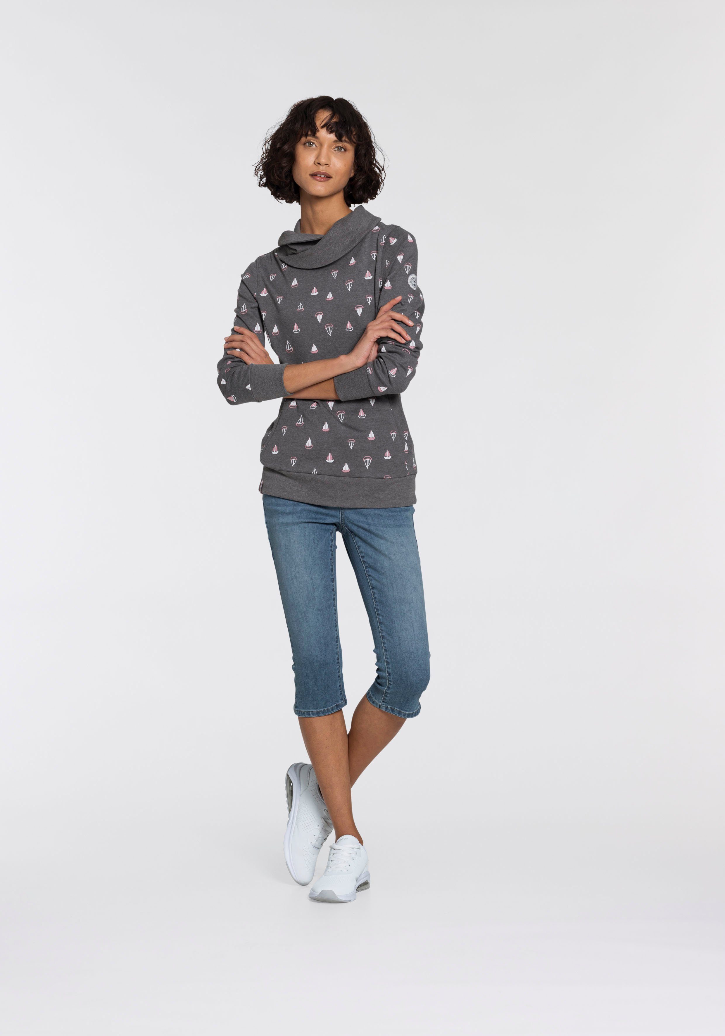 Damen Pullover KangaROOS Sweatshirt mit wärmendem Schlauchkragen und Allover-Print