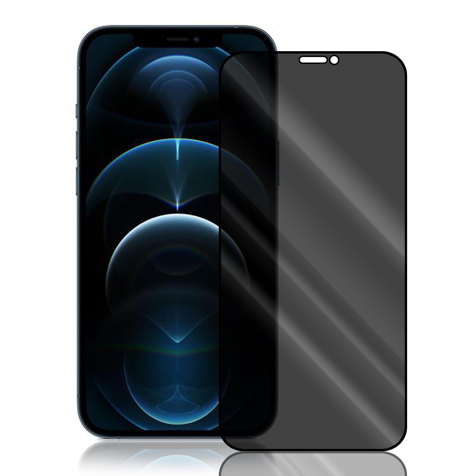 Numerva Schutzfolie Panzer Folie für Apple iPhone 12 Pro Echt Glas Folie, (1x Schutzfolie 2x Reinigungstücher), Anti Spy Schutzfolie Blickschutz Glasfolie Sichtschutzfolie