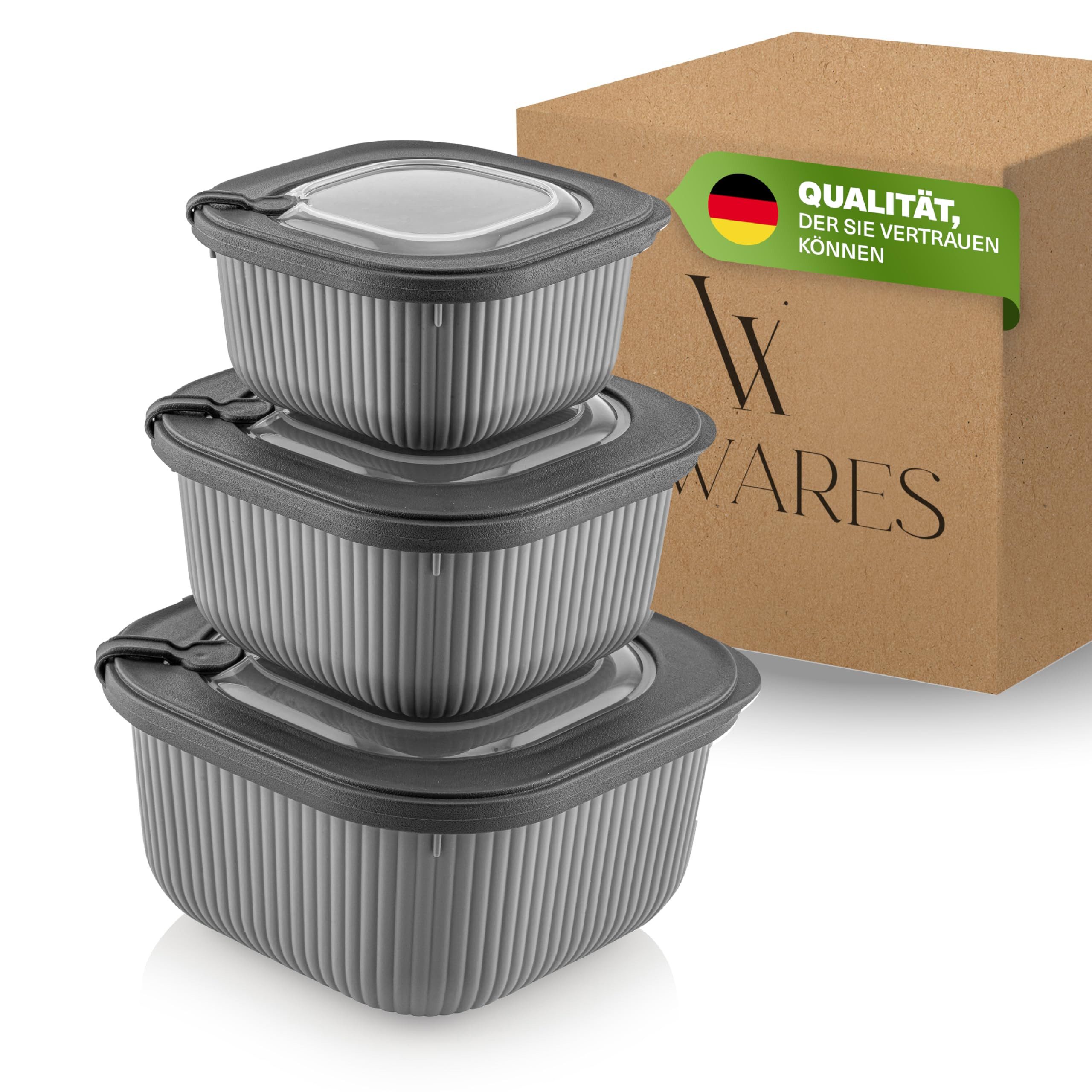 Viwares Vorratsdose Frischhaltedosen stapelbar im 3er Set mit transparentem Ventildeckel, (Set, 3-tlg., 3-teiliges Set), Ventildeckel für kontrollierten Dampfaustritt