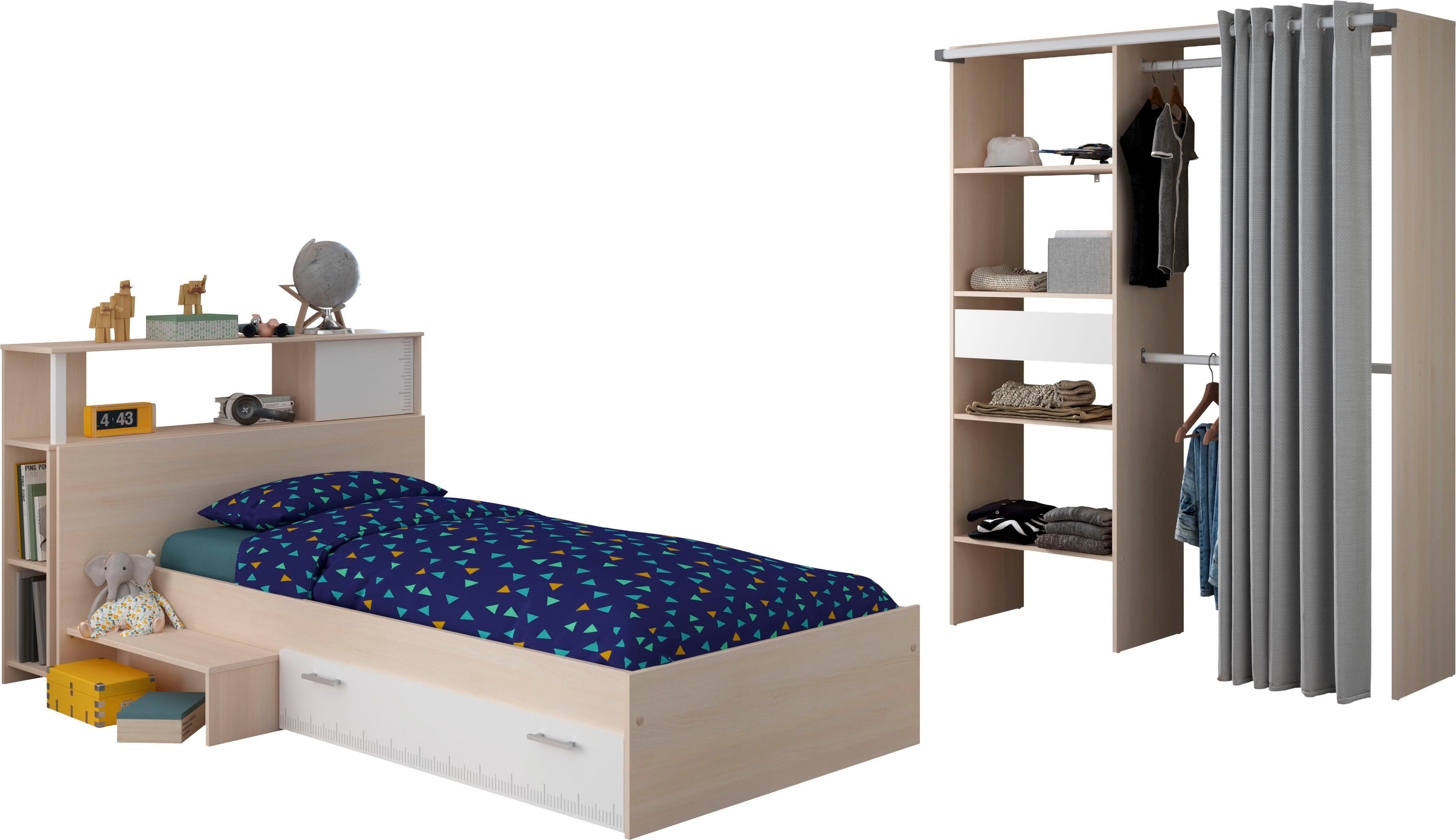 Parisot Jugendzimmer-Set Charly 23, (Set, 3-tlg), Seitliches Podest am Bett links oder rechts montierbar