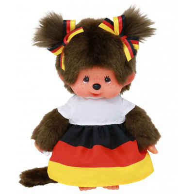 Monchhichi Plüschfigur Mädchen im Deutschland-Kleid 20 cm Monchhichi Puppe zwei Zöpfchen