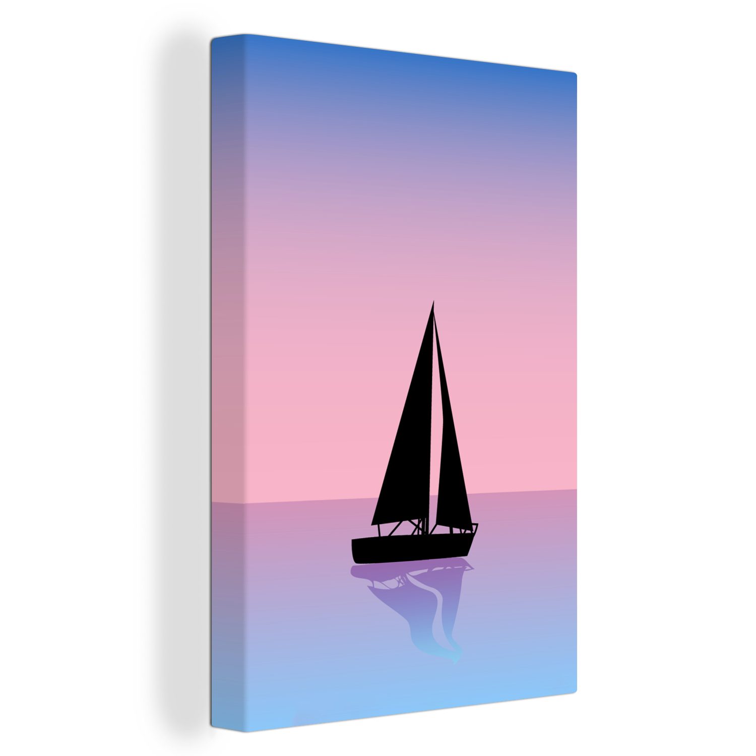 OneMillionCanvasses® Leinwandbild Segelboot - Meer - Schatten, (1 St), Leinwandbild fertig bespannt inkl. Zackenaufhänger, Gemälde, 20x30 cm