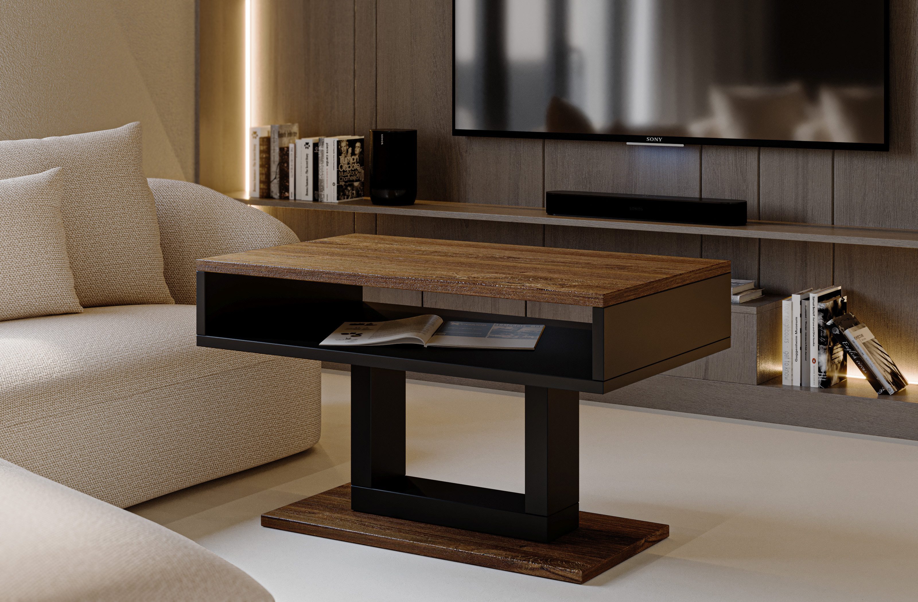 Endo-Moebel Couchtisch Tilo 100/60/58 cm Ablagefach Stauraum Wohnzimmertisch