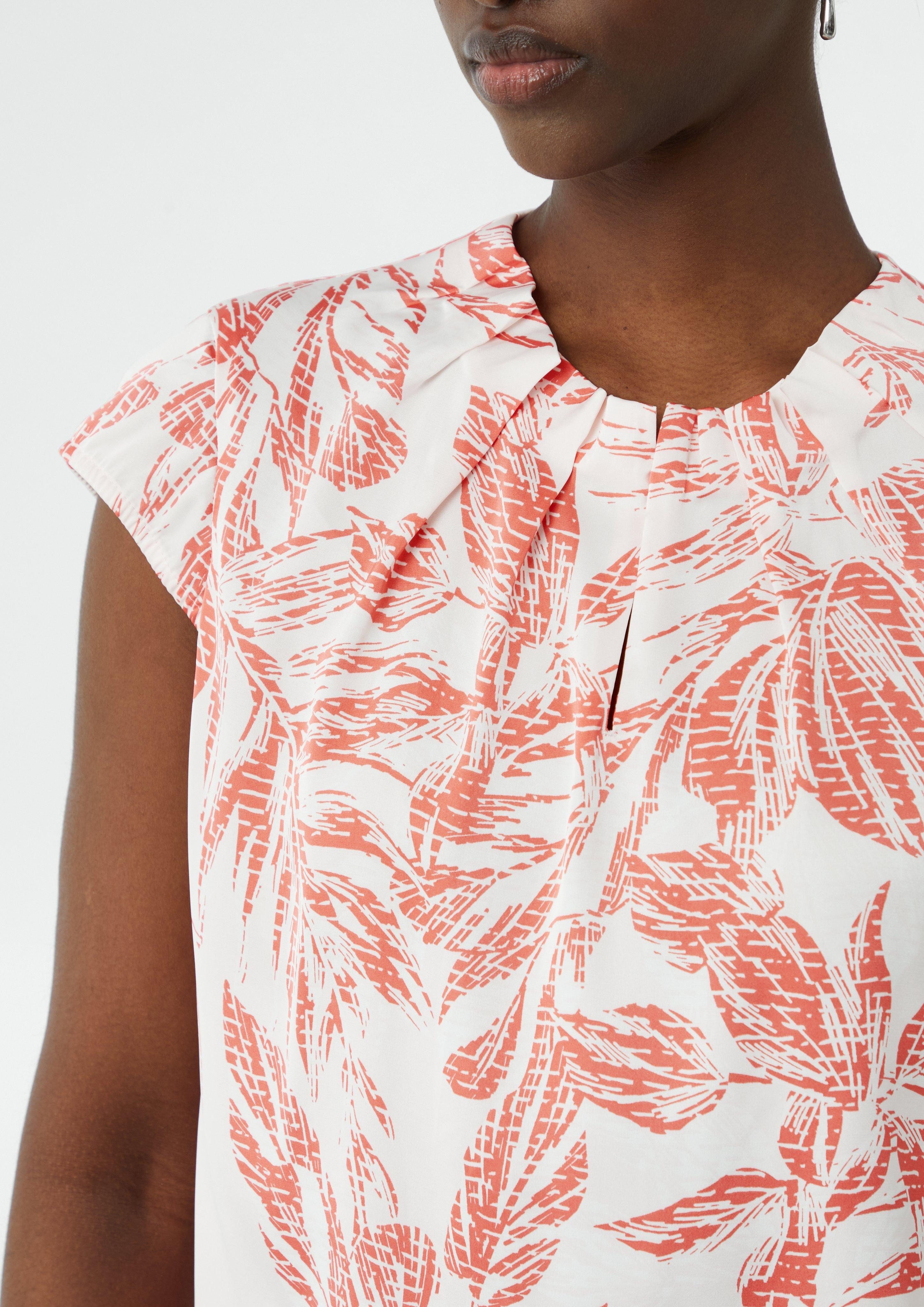 Comma Blusentop Gemusterte Satin-Bluse mit Raffung günstig online kaufen