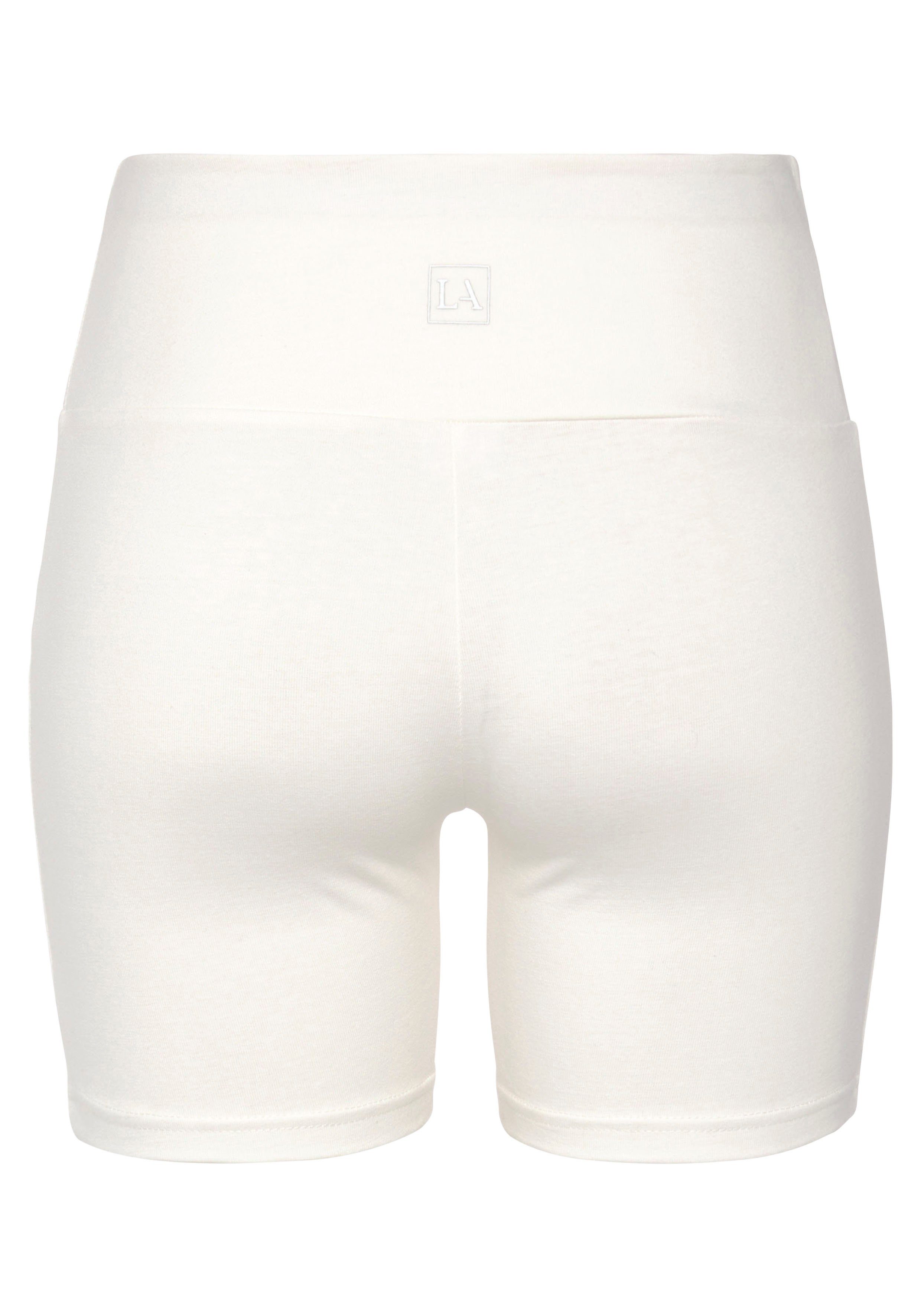 mit Logodruck Bündchen LASCANA weiß breitem cream Shorts und