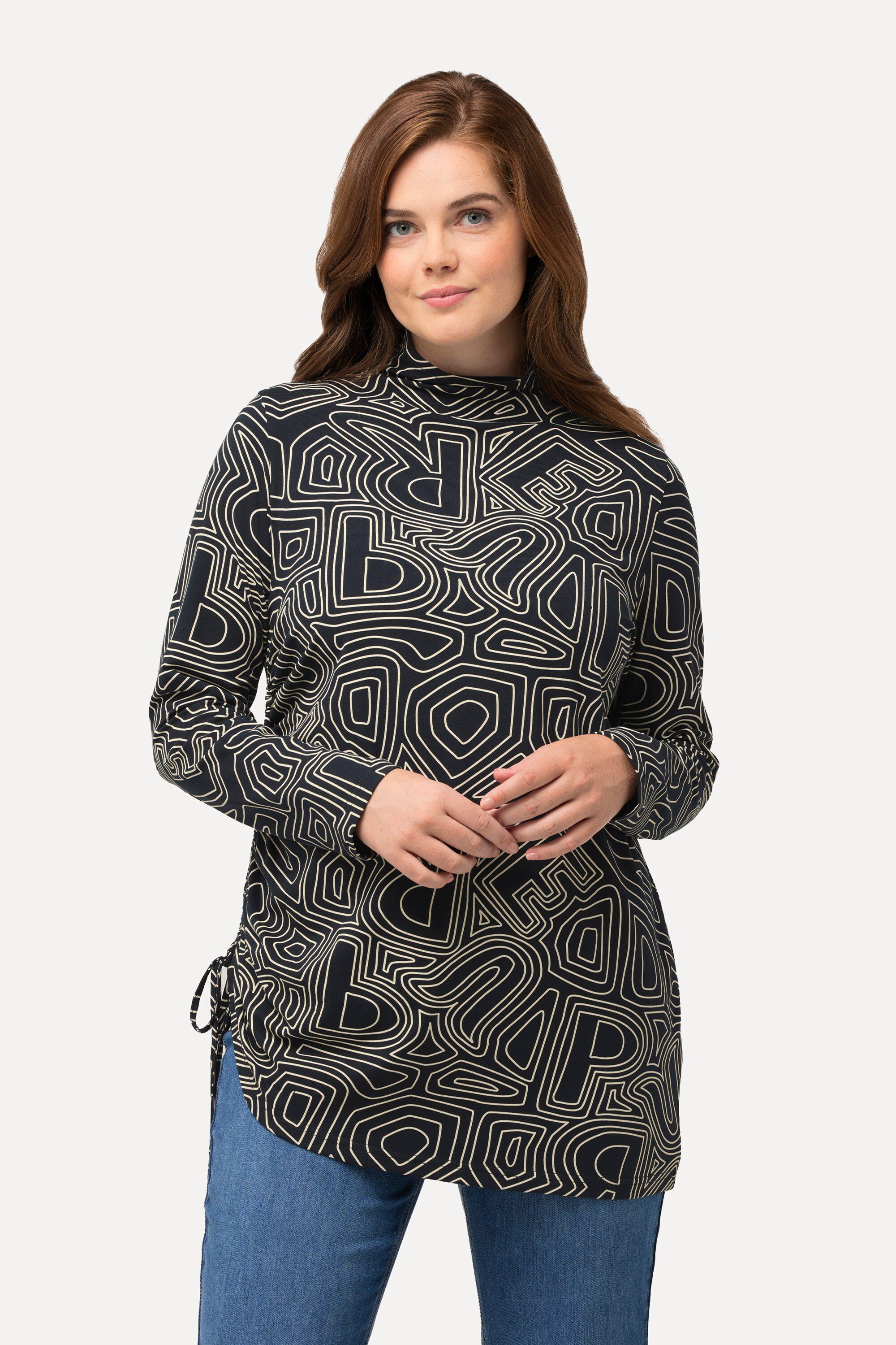 Ulla Popken Longsleeve Shirt Saumband Stehkragen Langarm Biobaumwolle