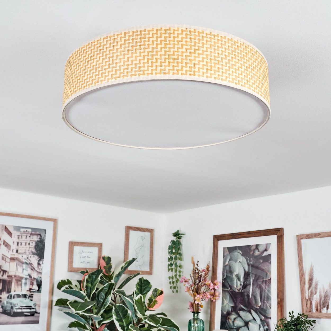 hofstein Deckenleuchte Deckenlampe aus Metall/Rattan/Stoff/Kunststoff in günstig online kaufen