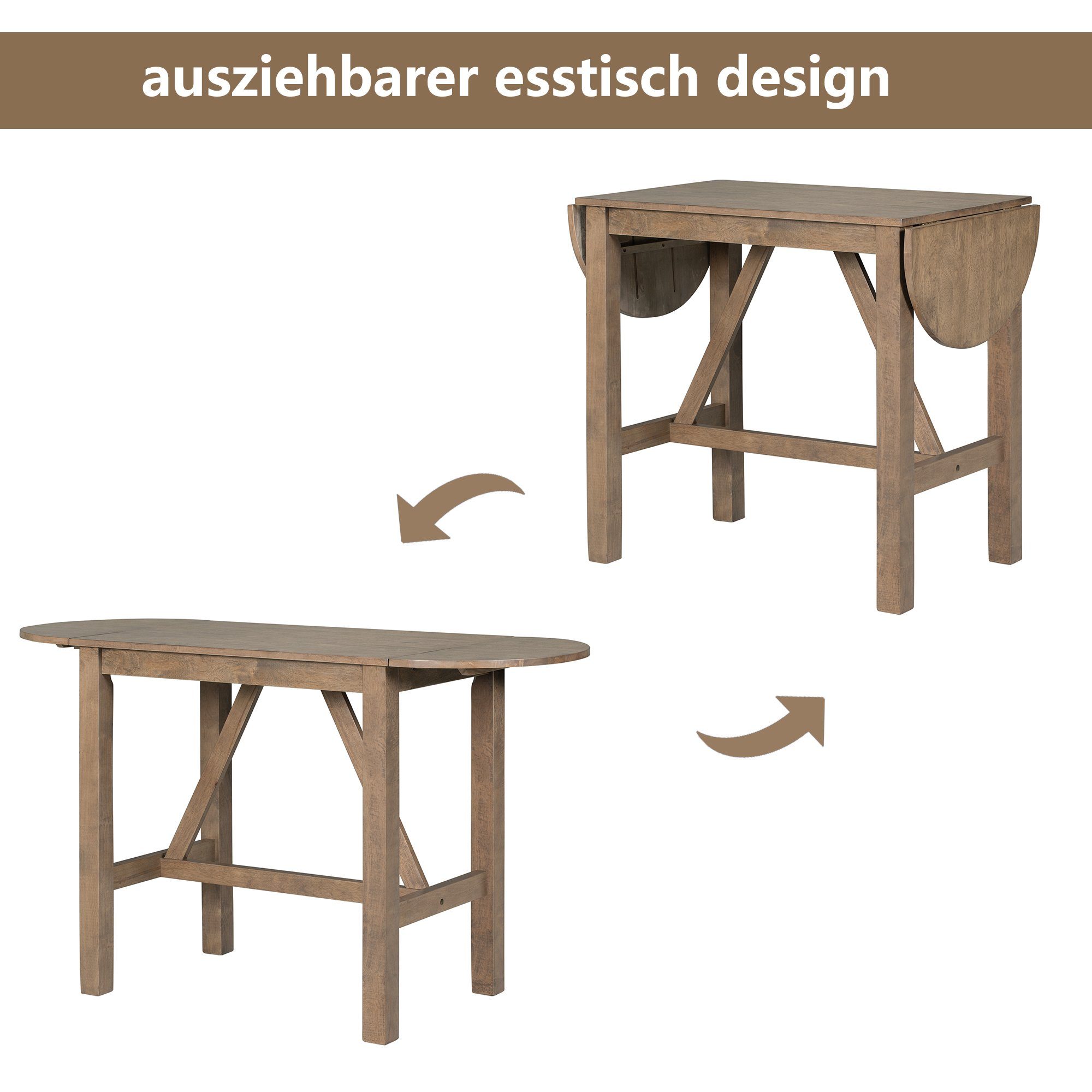 Flieks Esstisch, ausziehbar Tisch Esszimmer Massivholz klappbar